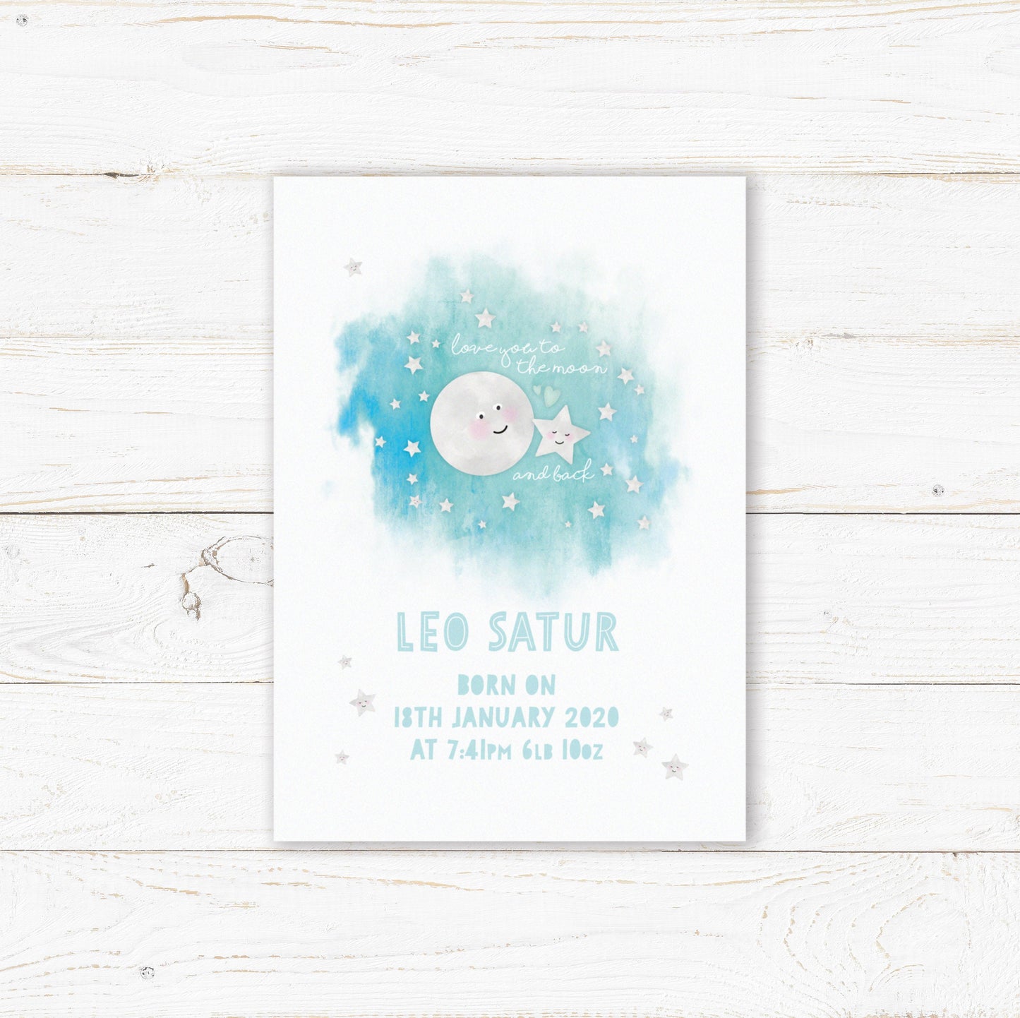 Love you to the moon and back personalised print. Nursery Childs Bedroom Wall Print. New Baby Gift. Naming Day Christening Gift.