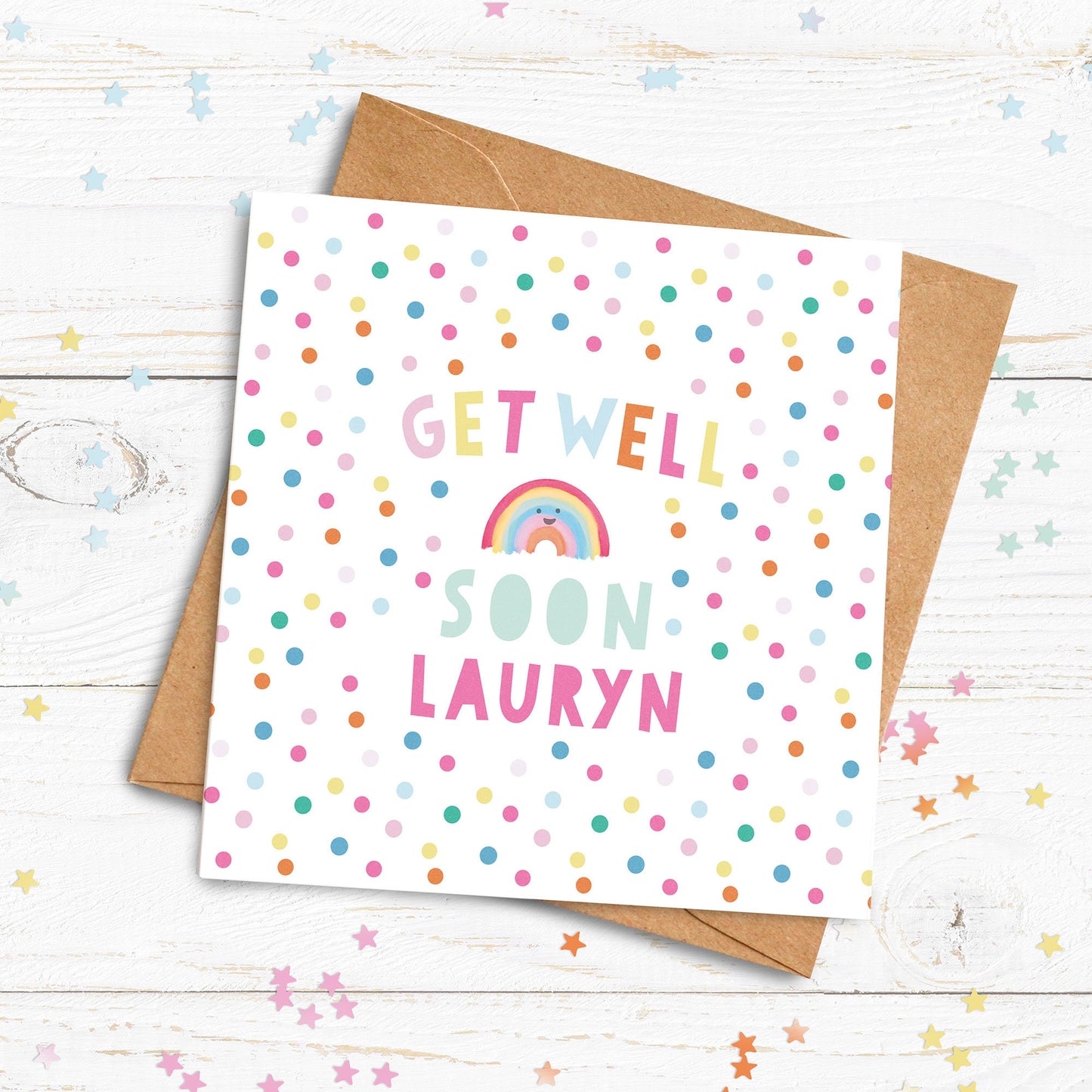 Get Well Soon Rainbow Card. Personalised Get Well Card. Thinking of you Card. Cute Rainbow Card. Send Direct Option.
