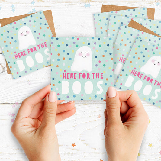 Mini Pack of Happiness - Here for the Boos! Halloween Cards. Cute Halloween. Ghost Card. Halloween Party Invites. Pack of Cards.