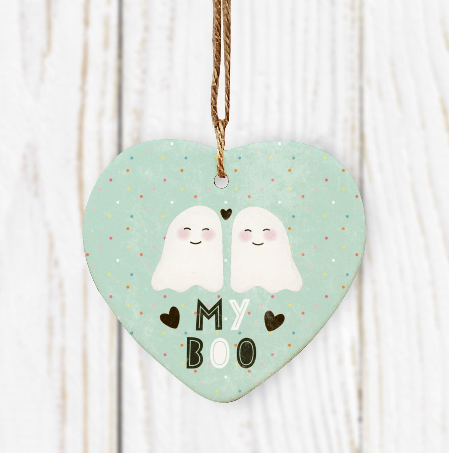 My Boo Ceramic Hanging Heart. Cute Halloween Decoration. Cute Ghost Boo Decoration. Cute Loved one gift. Halloween Ornament.