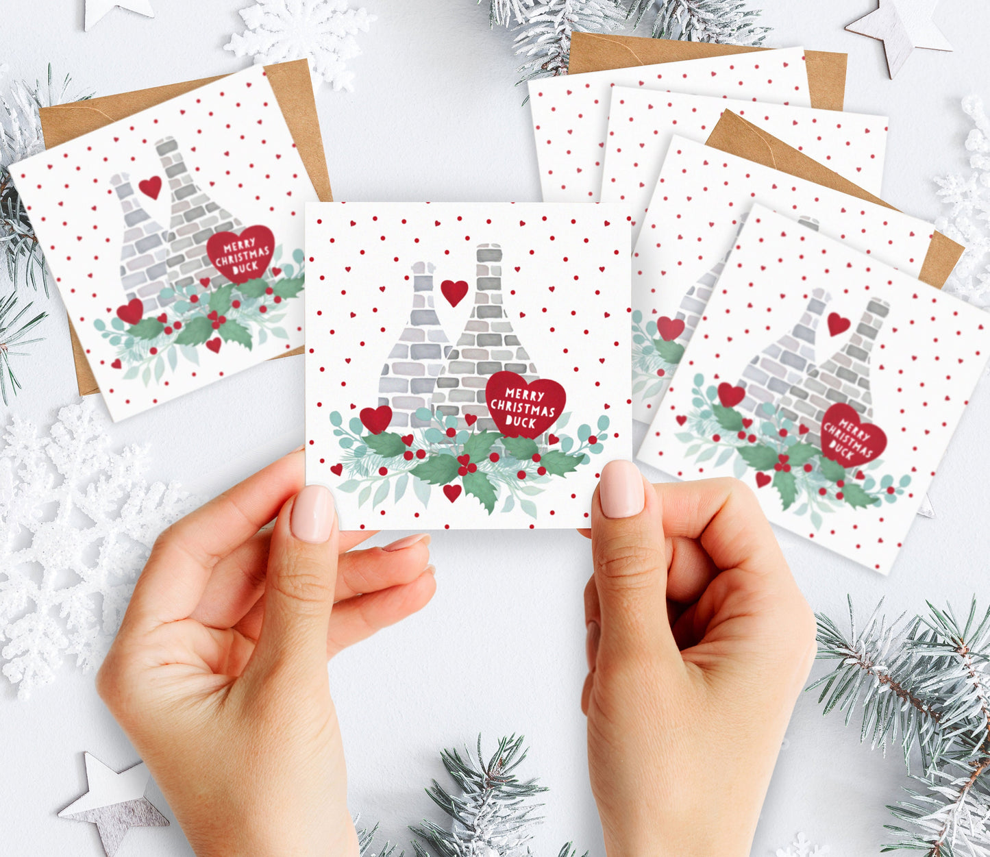 Mini Pack of Happiness - Merry Christmas Duck Potbank Christmas Cards.Pack of Christmas Cards. Cute Christmas. Stoke on Trent Cards.