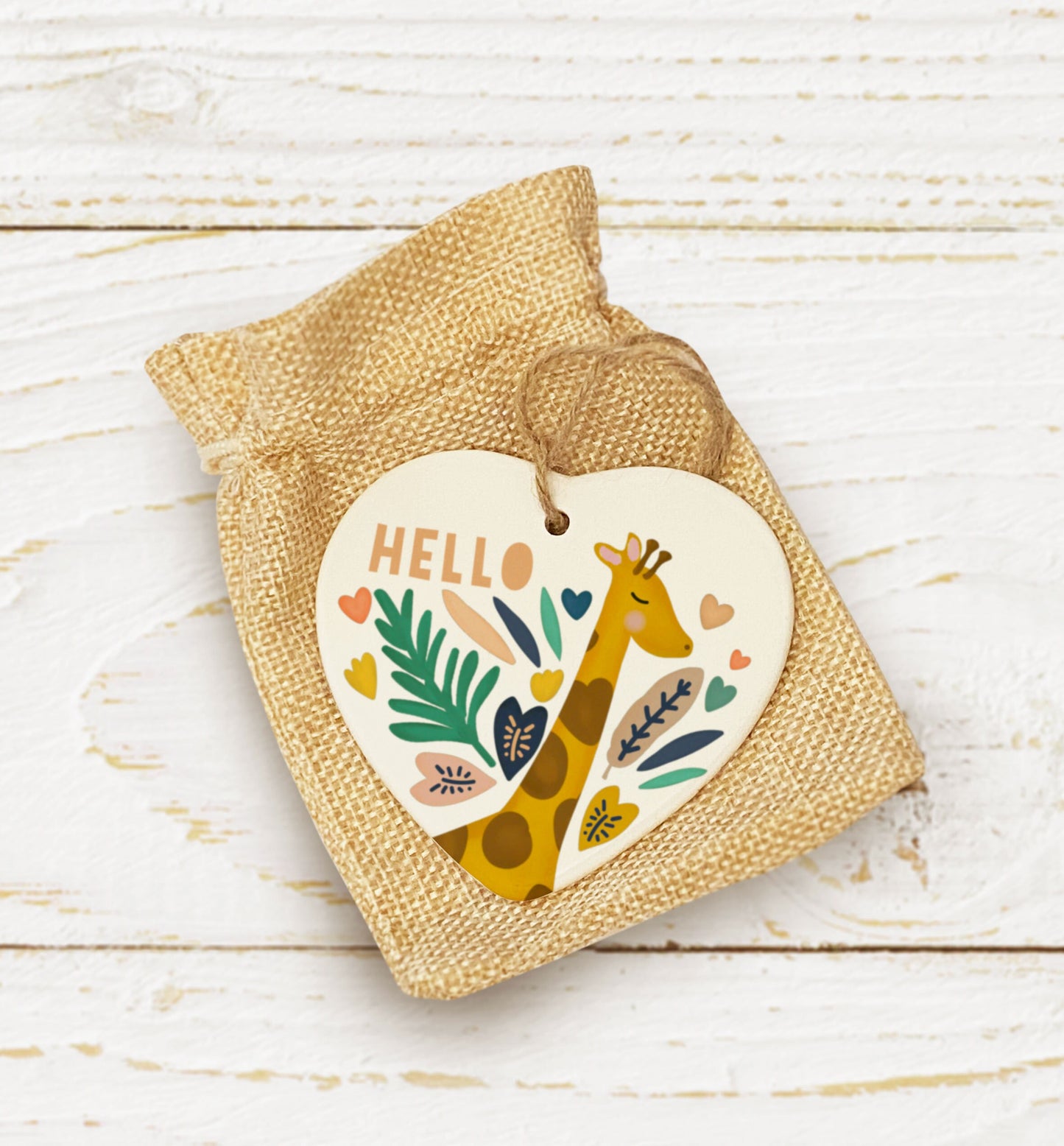 Giraffe Hello Hanging Heart. Cute Giraffe Decoration. New Baby Decoration. Baby's First Christmas. 1st Birthday Gift.
