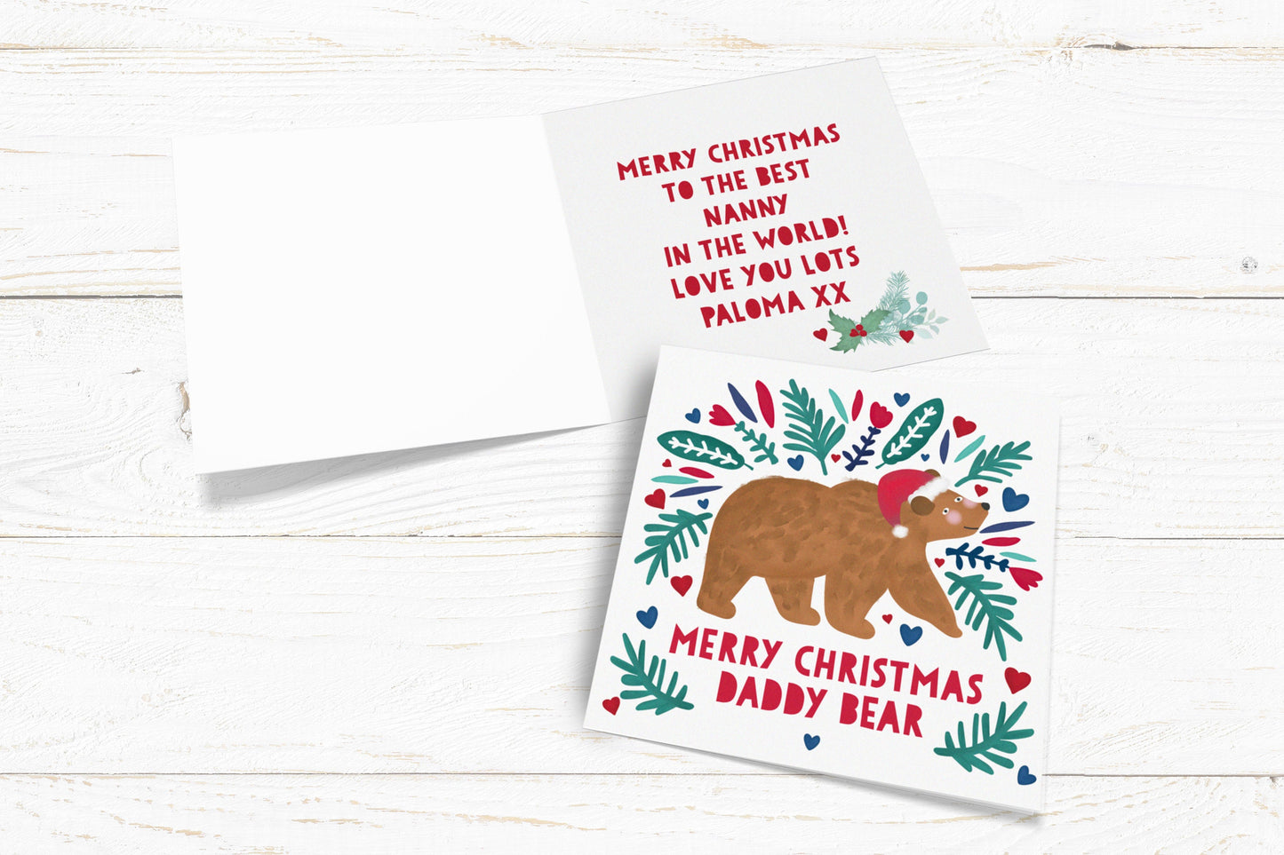 Merry Christmas Bear Card. Personalise for Daddy, Mummy, Grandpa, Granny etc. Personalised Christmas Card. Send Direct Option.