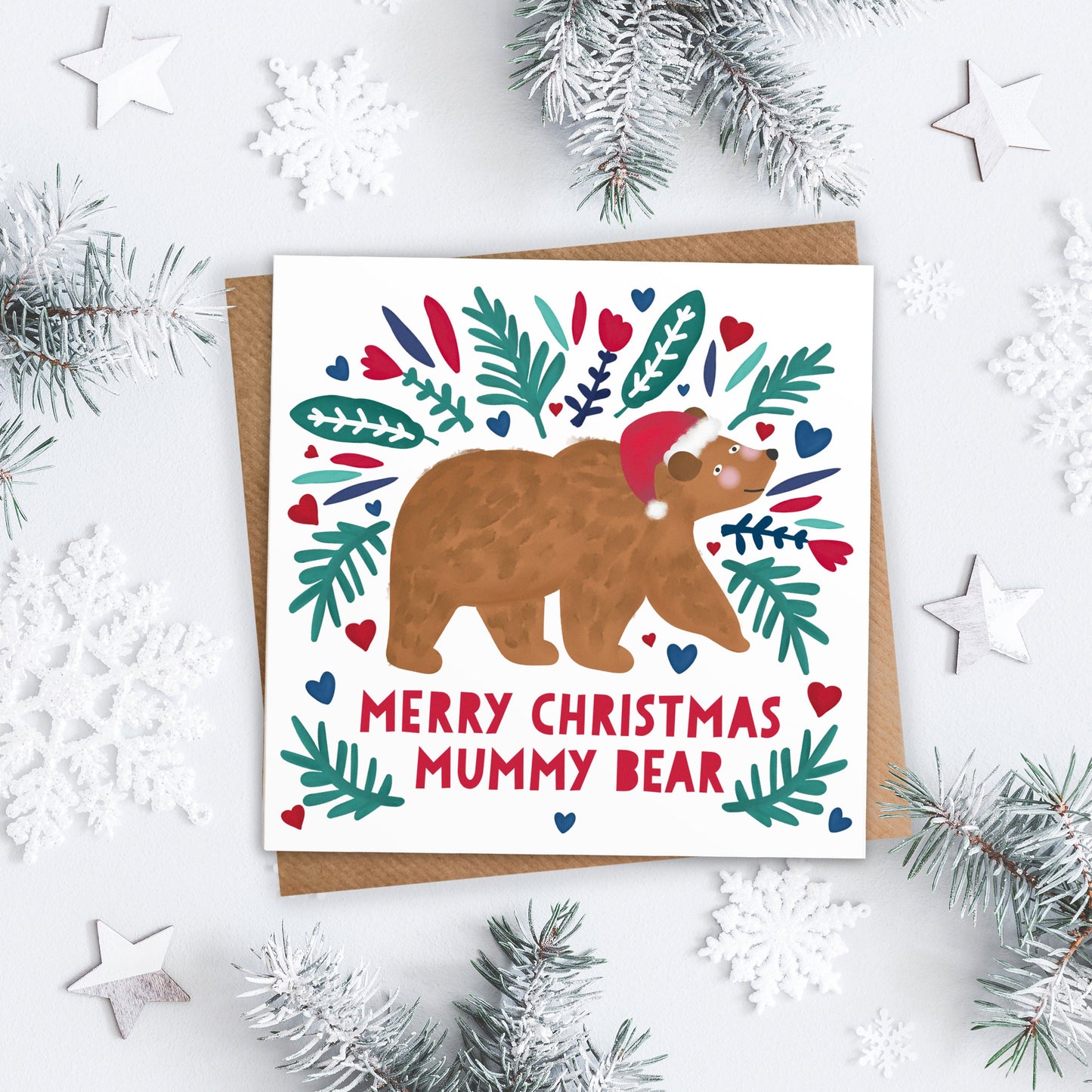 Merry Christmas Bear Card. Personalise for Daddy, Mummy, Grandpa, Granny etc. Personalised Christmas Card. Send Direct Option.