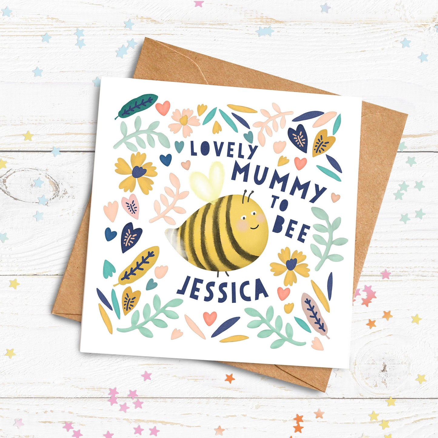 Mummy To Be Card. Personalised Pregnancy Card. Leaving to have a baby. Birth Celebration Card. New Mum. Cute Bee Card. Send Direct Option.