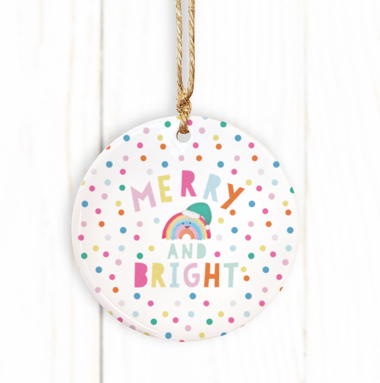 Merry And Bright Rainbow Ceramic Decoration. Cute Rainbow Decoration. Christmas Bauble. Lockdown Christmas Gift. Christmas Ceramic ornament