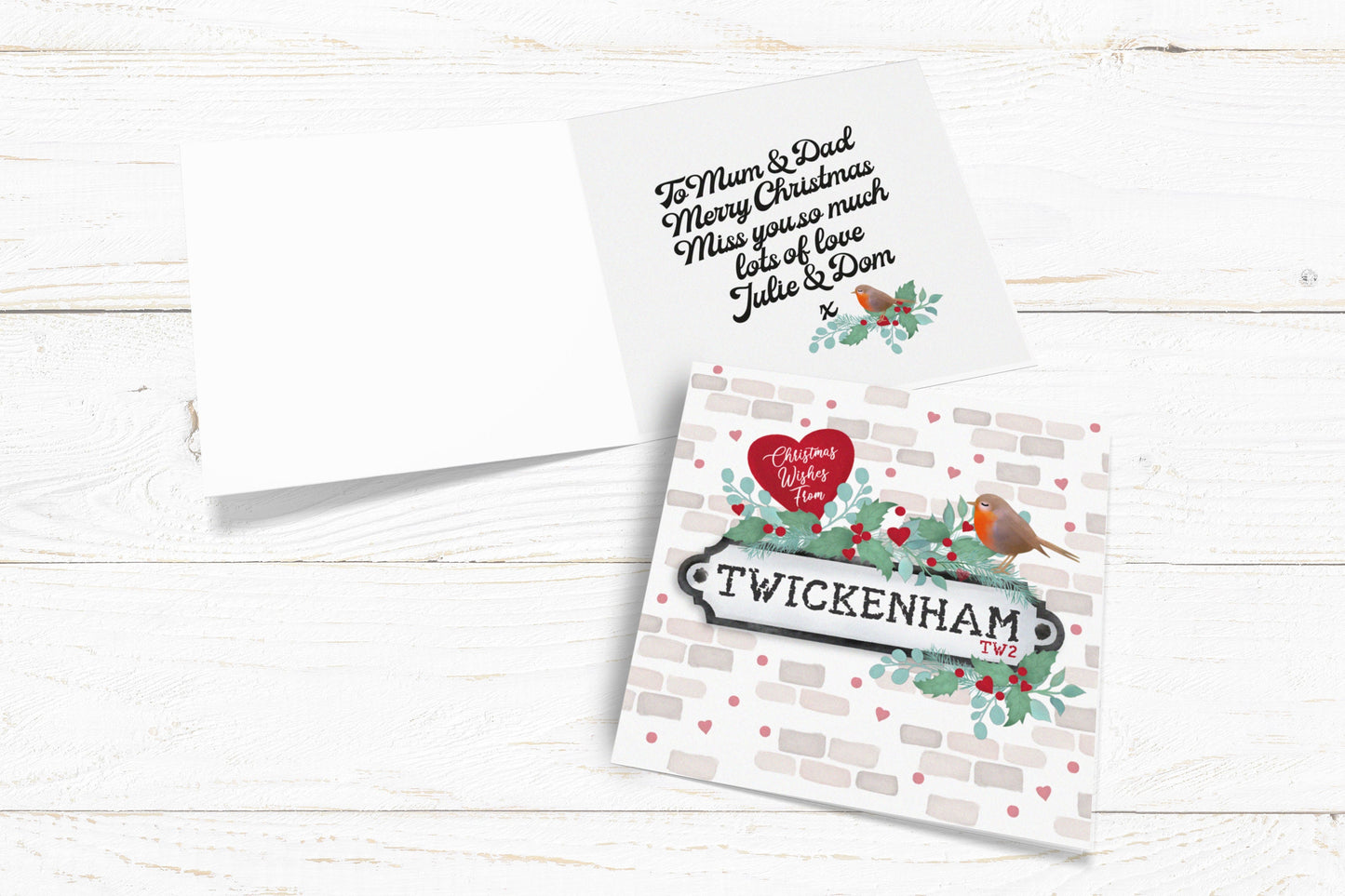 Personalised Vintage Street Sign Christmas Card. Any Town Christmas Card. Christmas Wishes. Cute Christmas Card. Send Direct Option.