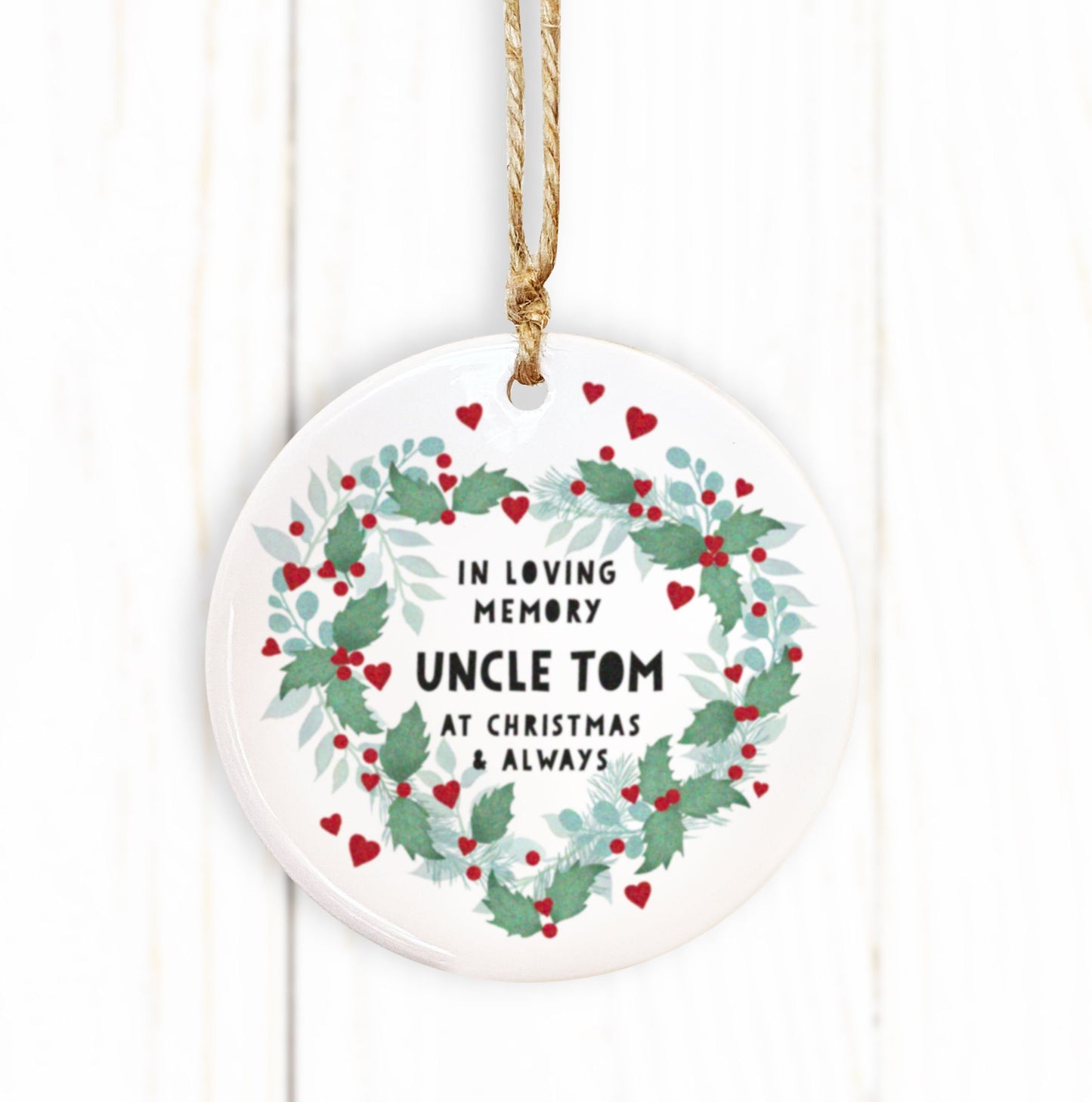 In Loving Memory At Christmas & Always Ceramic Decoration. Remembrance Ornament. Personalised In Loving Memory..Personalised Tree Bauble