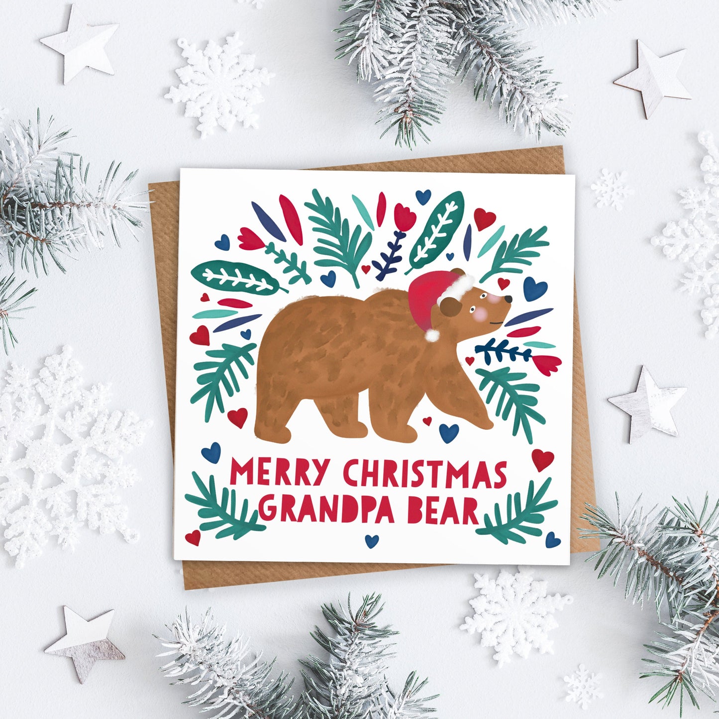 Merry Christmas Bear Card. Personalise for Daddy, Mummy, Grandpa, Granny etc. Personalised Christmas Card. Send Direct Option.