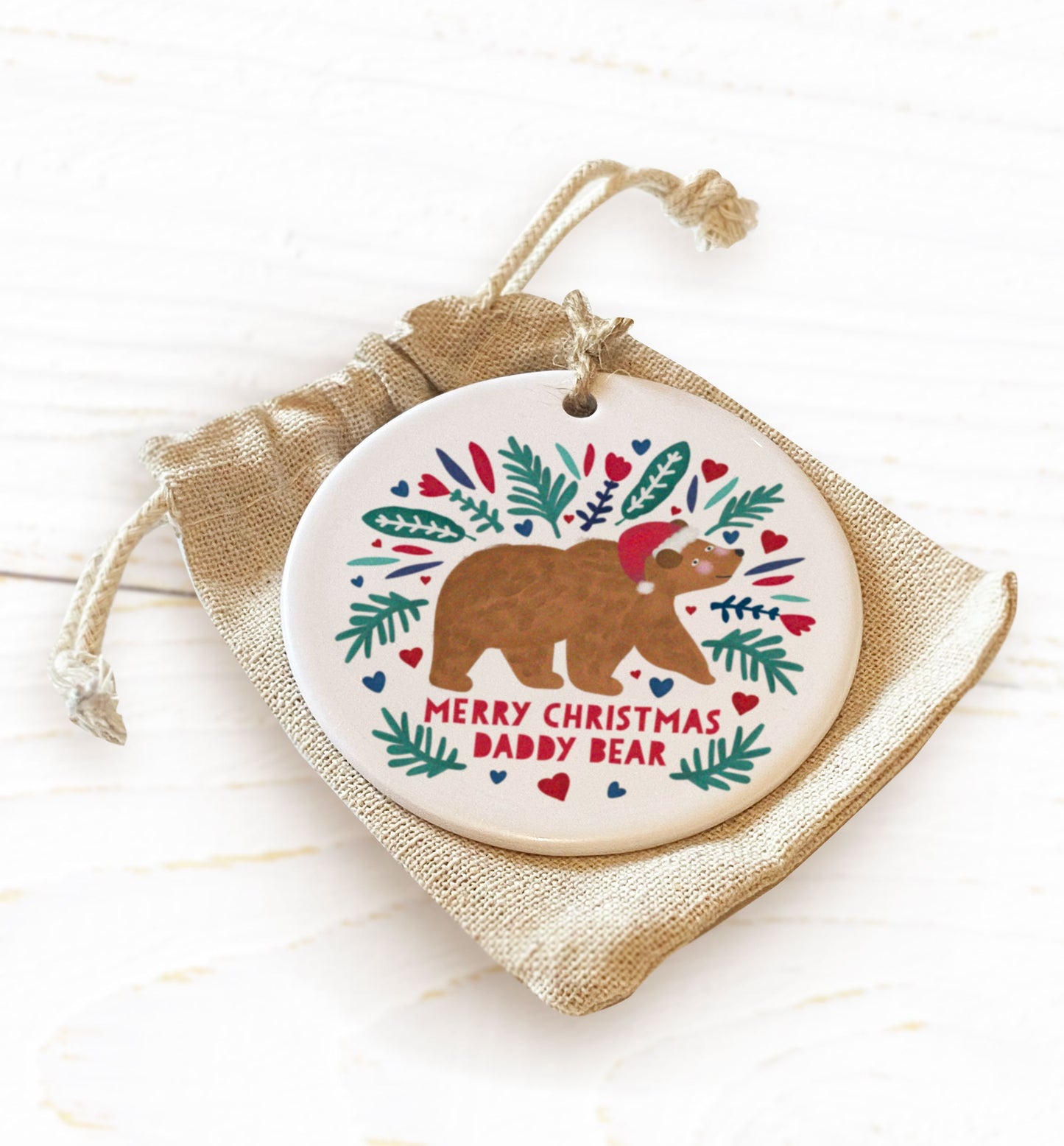 Daddy Bear Ceramic decoration.Personalise for Dad, Grandad, Mum, Mummy, Grandma, Uncle, Auntie. Cute Christmas Dec .Personalised Tree Bauble