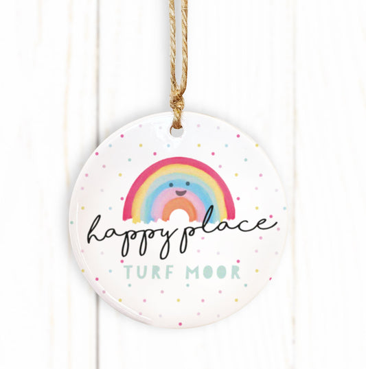 Happy Place Ceramic Decoration. Cute Rainbow Decoration. Christmas Bauble. Personalised ornament. Christmas Ceramic ornament