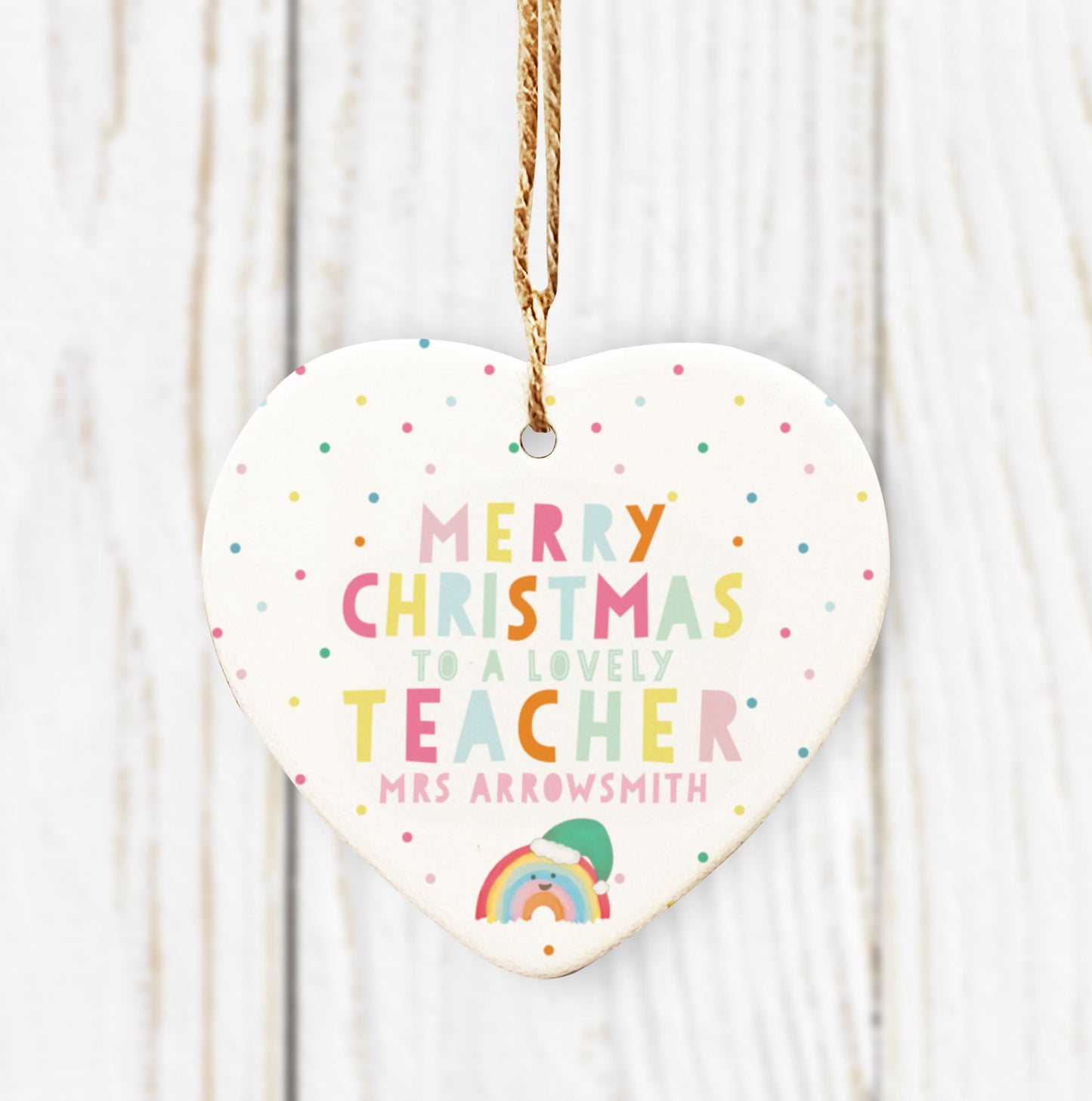 Merry Christmas Teacher Ceramic Heart Tree Decoration. Personalised Bauble. Teacher Christmas.Christmas Ornament.