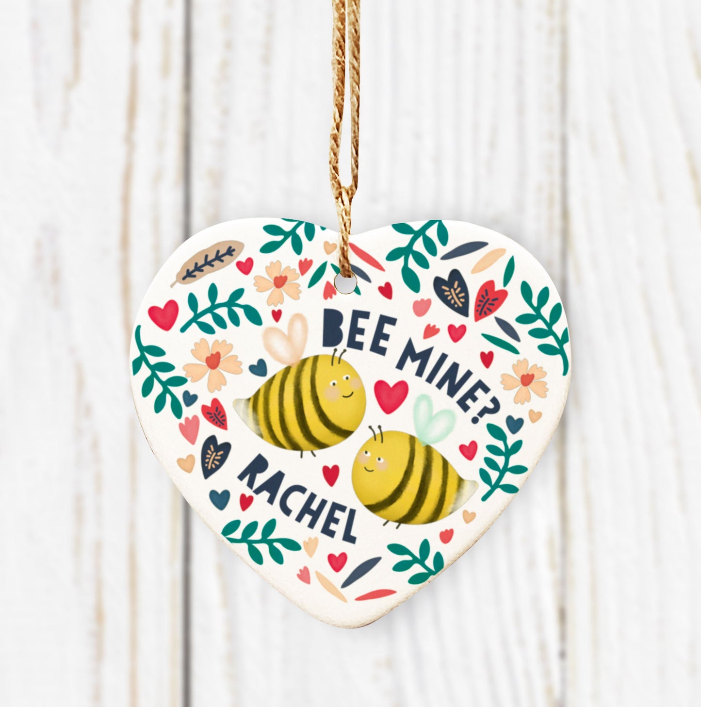 Bee mine Ceramic Hanging Heart. Personalised Valentine's Heart Token. Cute Valentine's gift. Personalised Valentine's Gift.