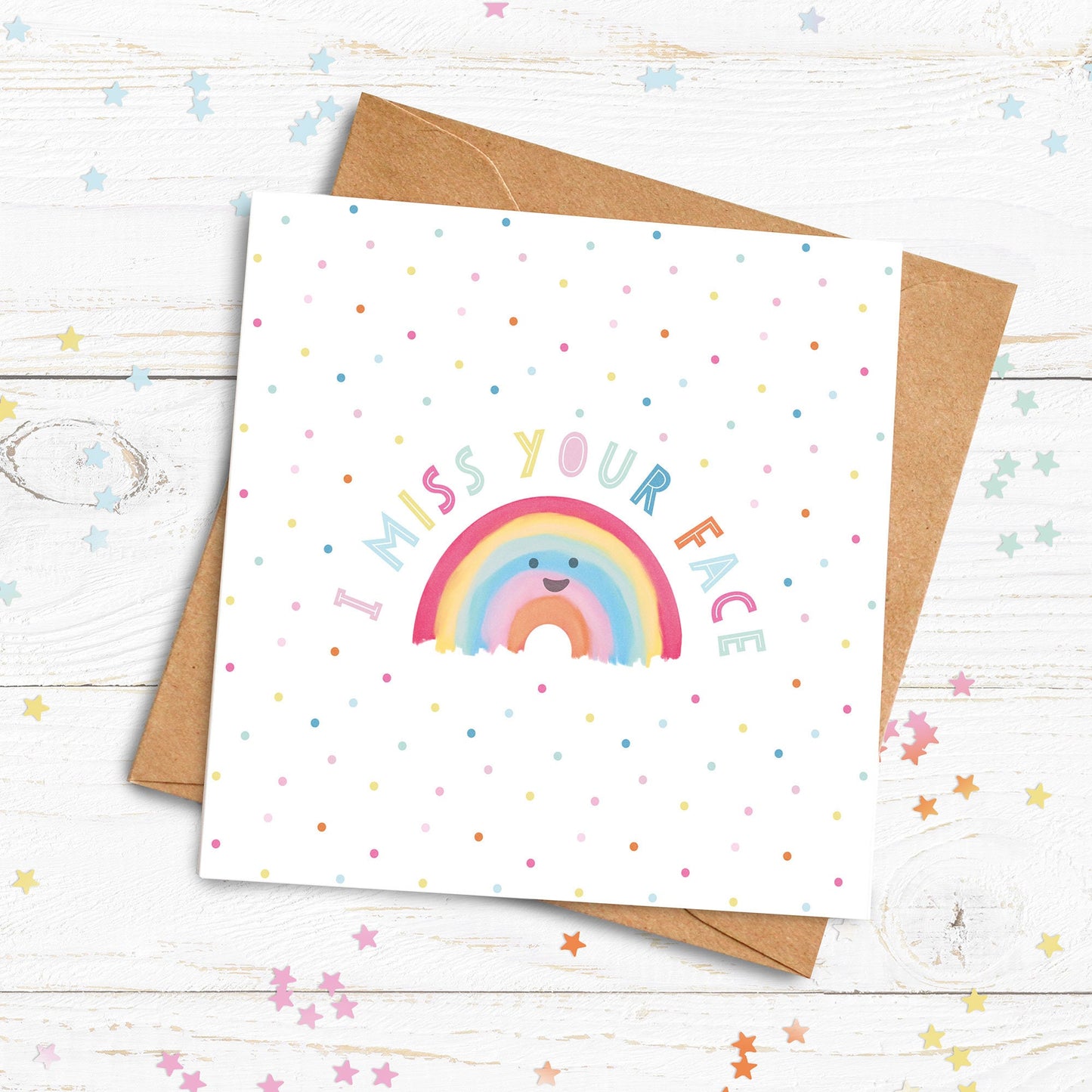 I Miss Your Face Rainbow Card. Personalised Miss You Card. Cute Rainbow Card. Cute Lockdown Card. Personalised Valentine.Send Direct Option.