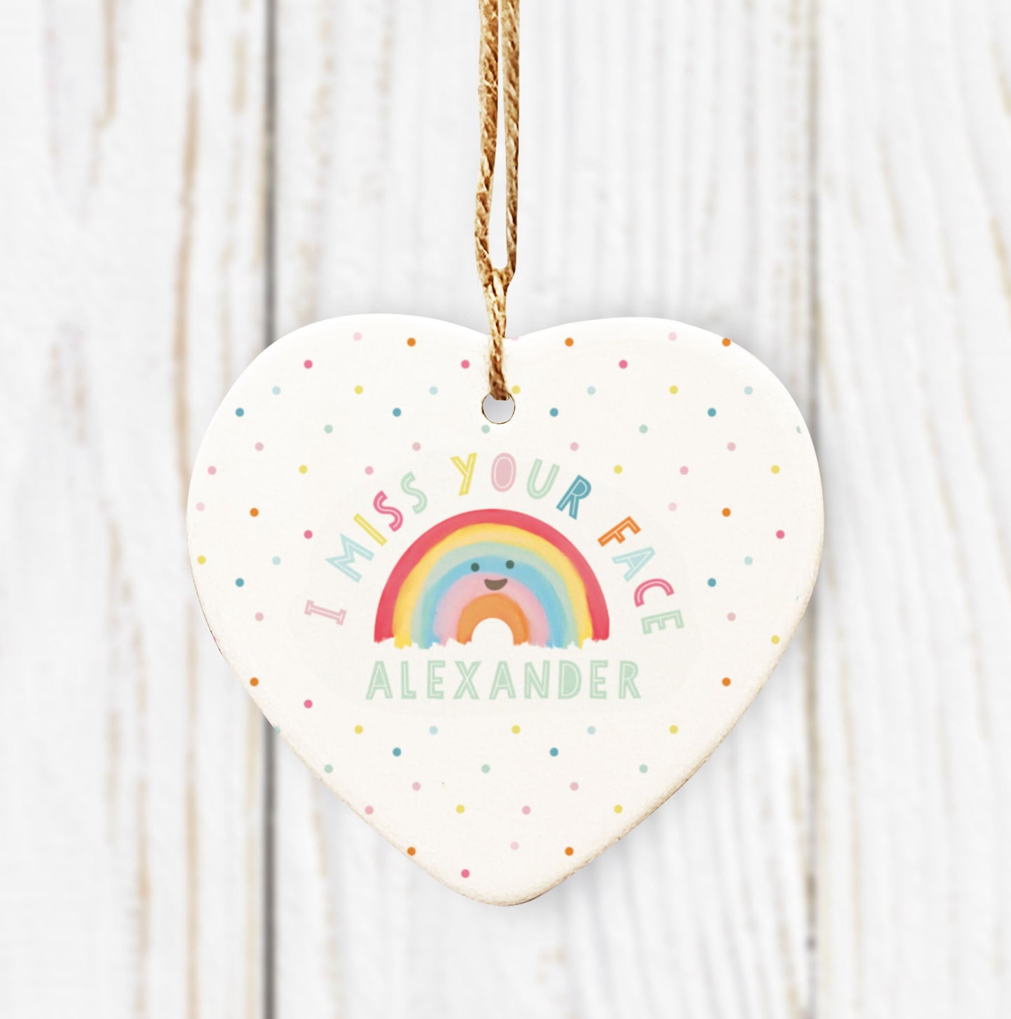 I Miss Your Face Ceramic Heart. Personalised Valentines Gift . Cute Rainbow Heart. Personalised Birthday Gift.