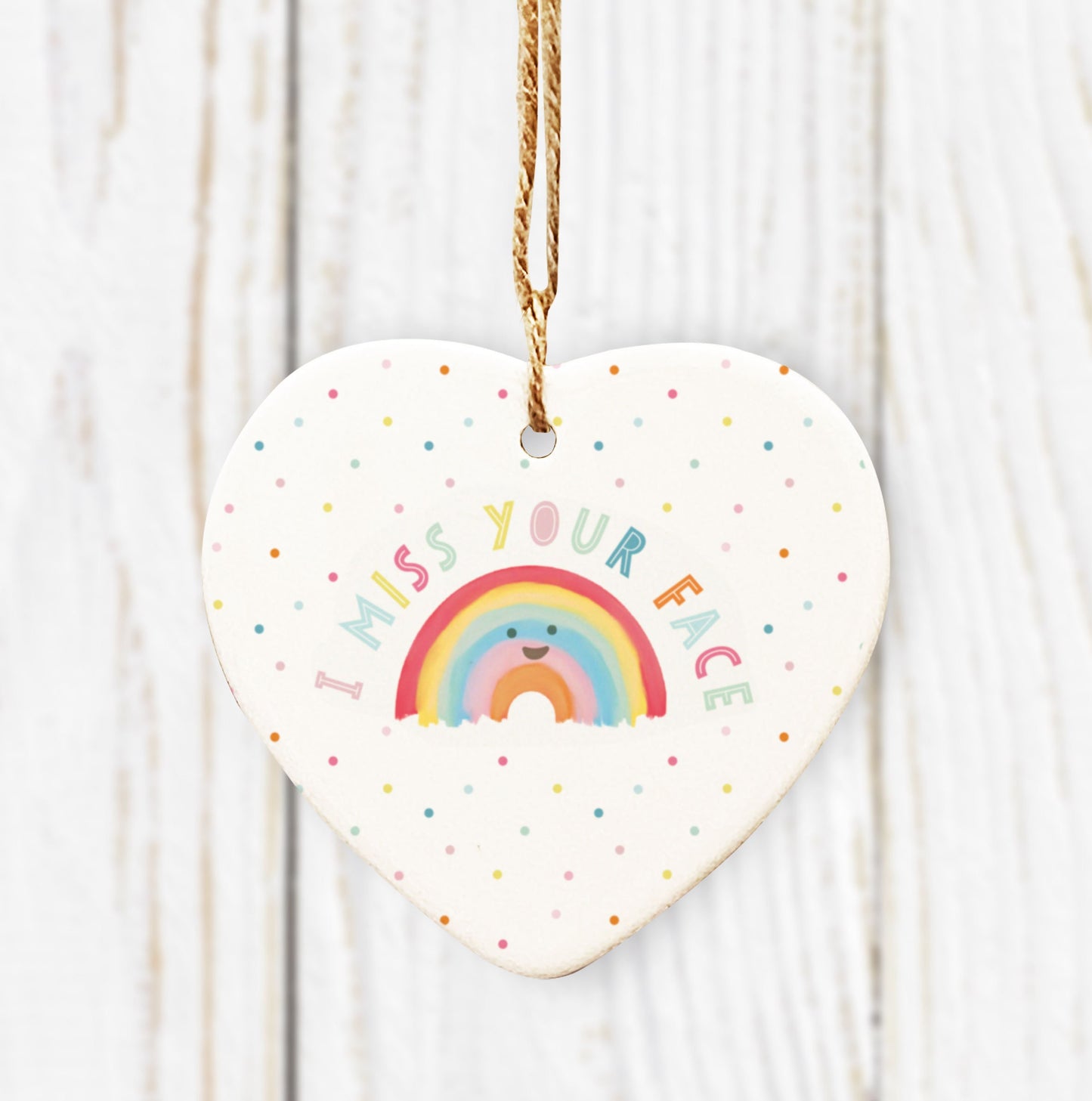 I Miss Your Face Ceramic Heart. Personalised Valentines Gift . Cute Rainbow Heart. Personalised Birthday Gift.