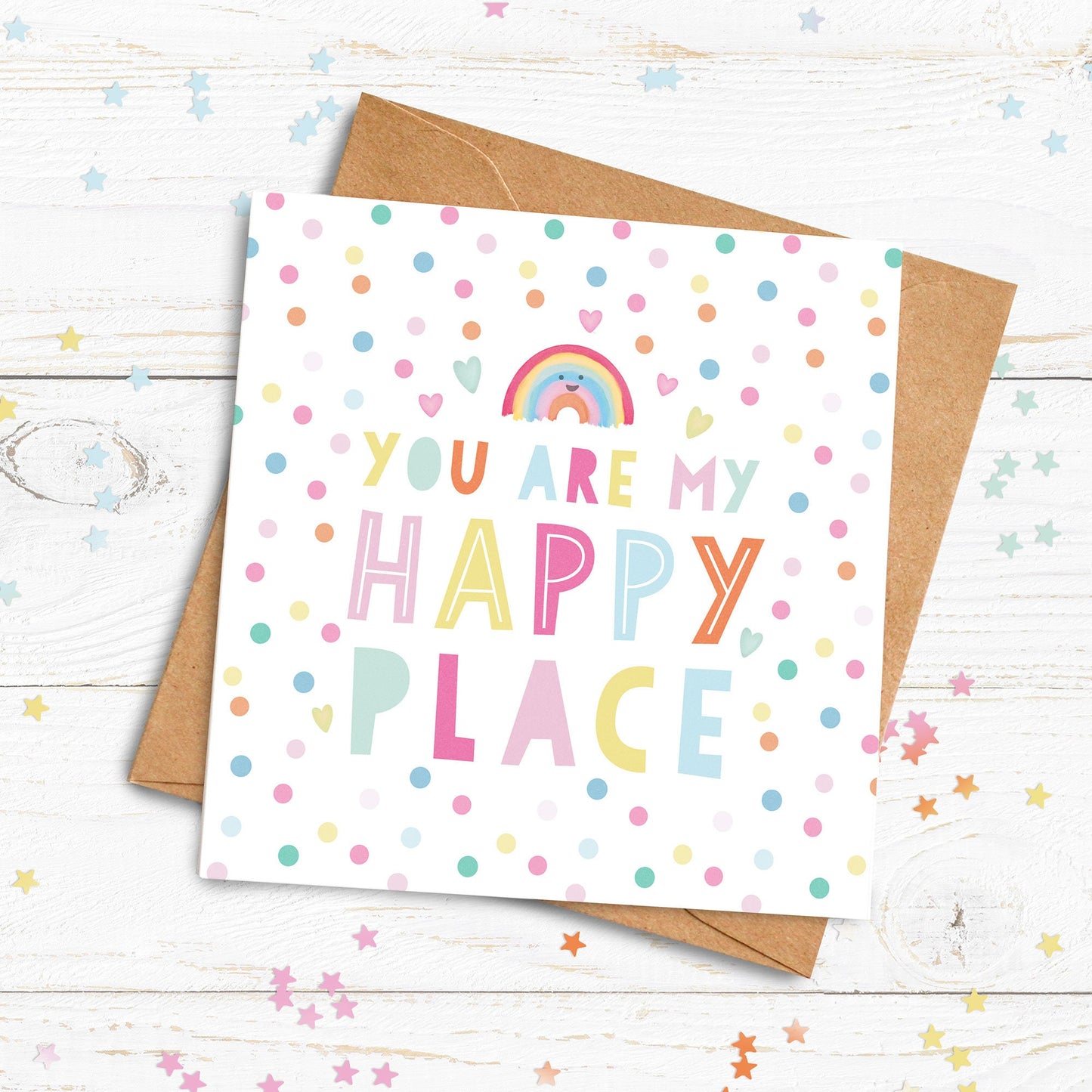 You Are My Happy Place Rainbow Card. Personalised Card. Cute Rainbow Card. Cute Lockdown Card. Personalised Valentine.Send Direct Option.