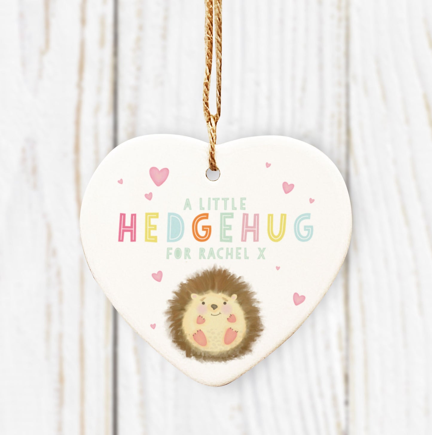A Little Hedgehug Ceramic Heart. Personalised Valentines Gift . Cute Hedgehog Heart. Personalised Birthday Gift.