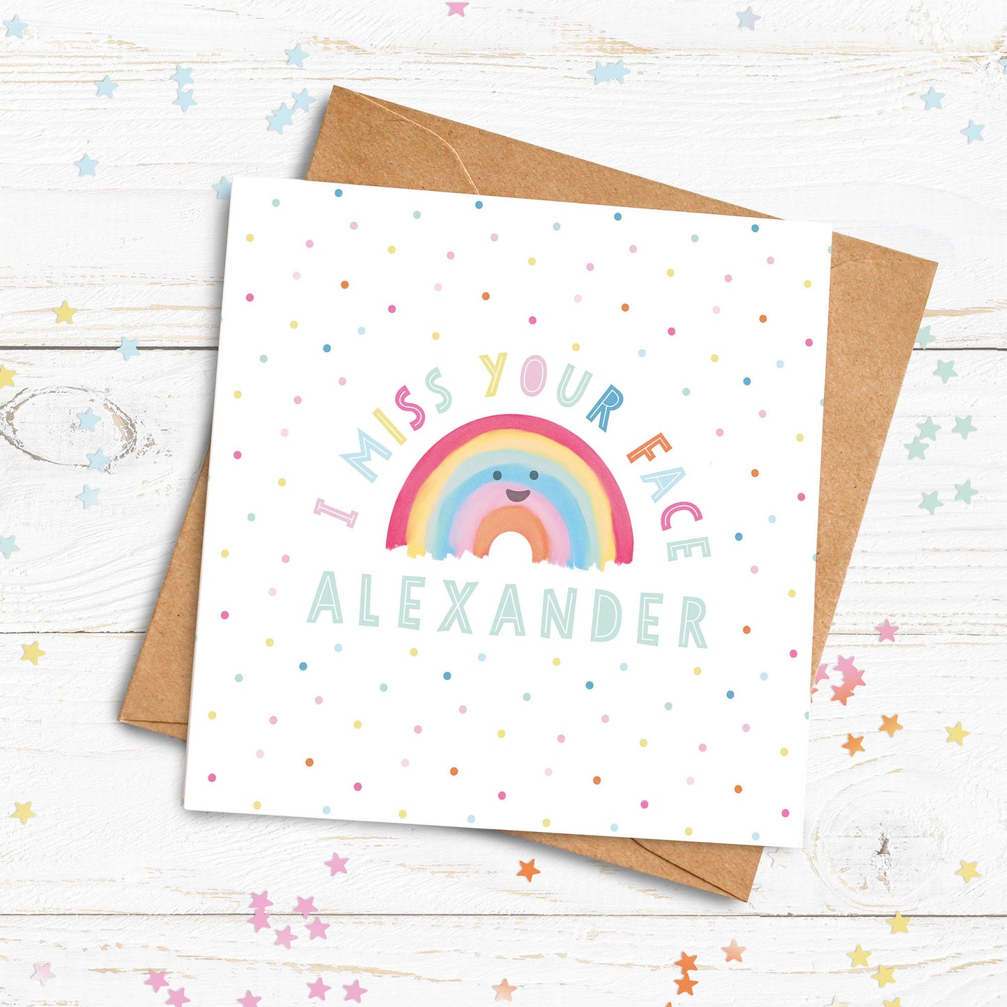 I Miss Your Face Rainbow Card. Personalised Miss You Card. Cute Rainbow Card. Cute Lockdown Card. Personalised Valentine.Send Direct Option.