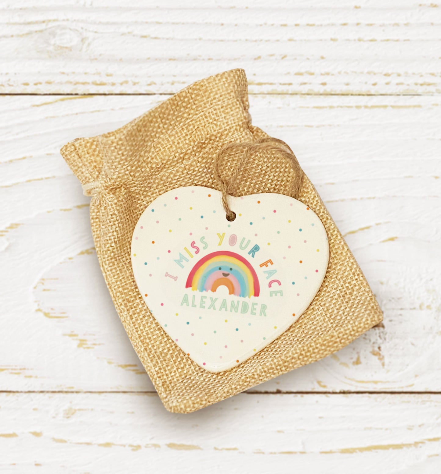 I Miss Your Face Ceramic Heart. Personalised Valentines Gift . Cute Rainbow Heart. Personalised Birthday Gift.