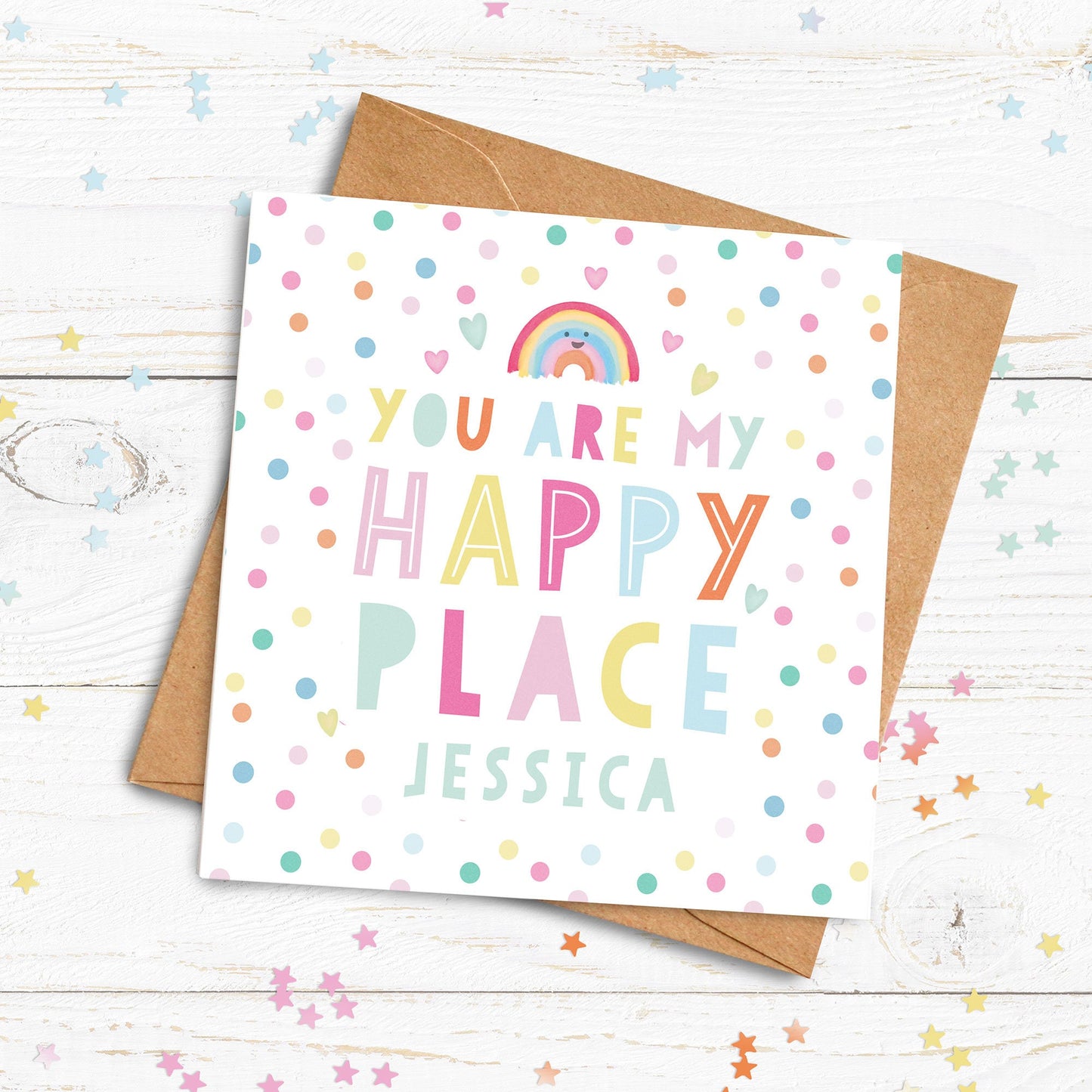 You Are My Happy Place Rainbow Card. Personalised Card. Cute Rainbow Card. Cute Lockdown Card. Personalised Valentine.Send Direct Option.