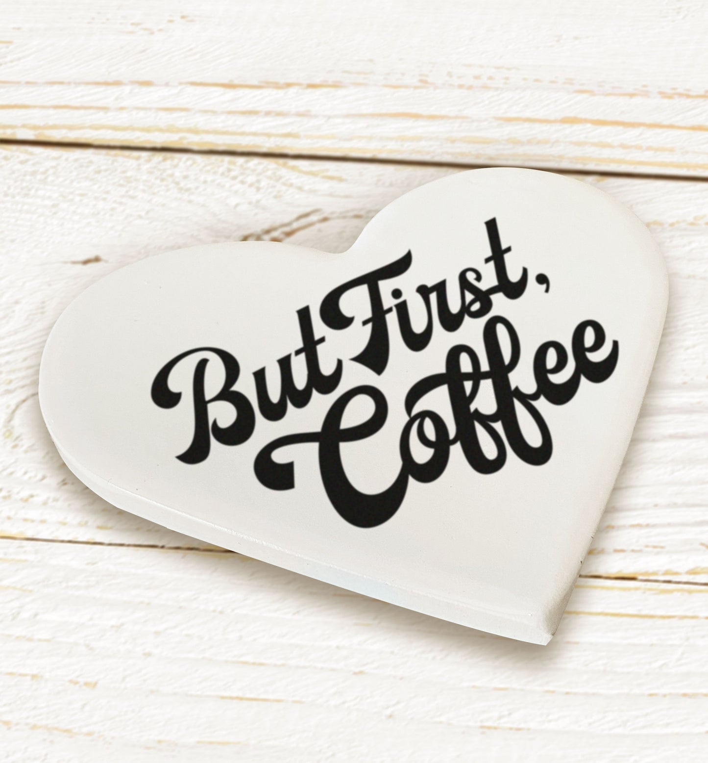 But First Coffee Ceramic Heart Coaster. Fun gift for coffee lovers. Home office Gift.