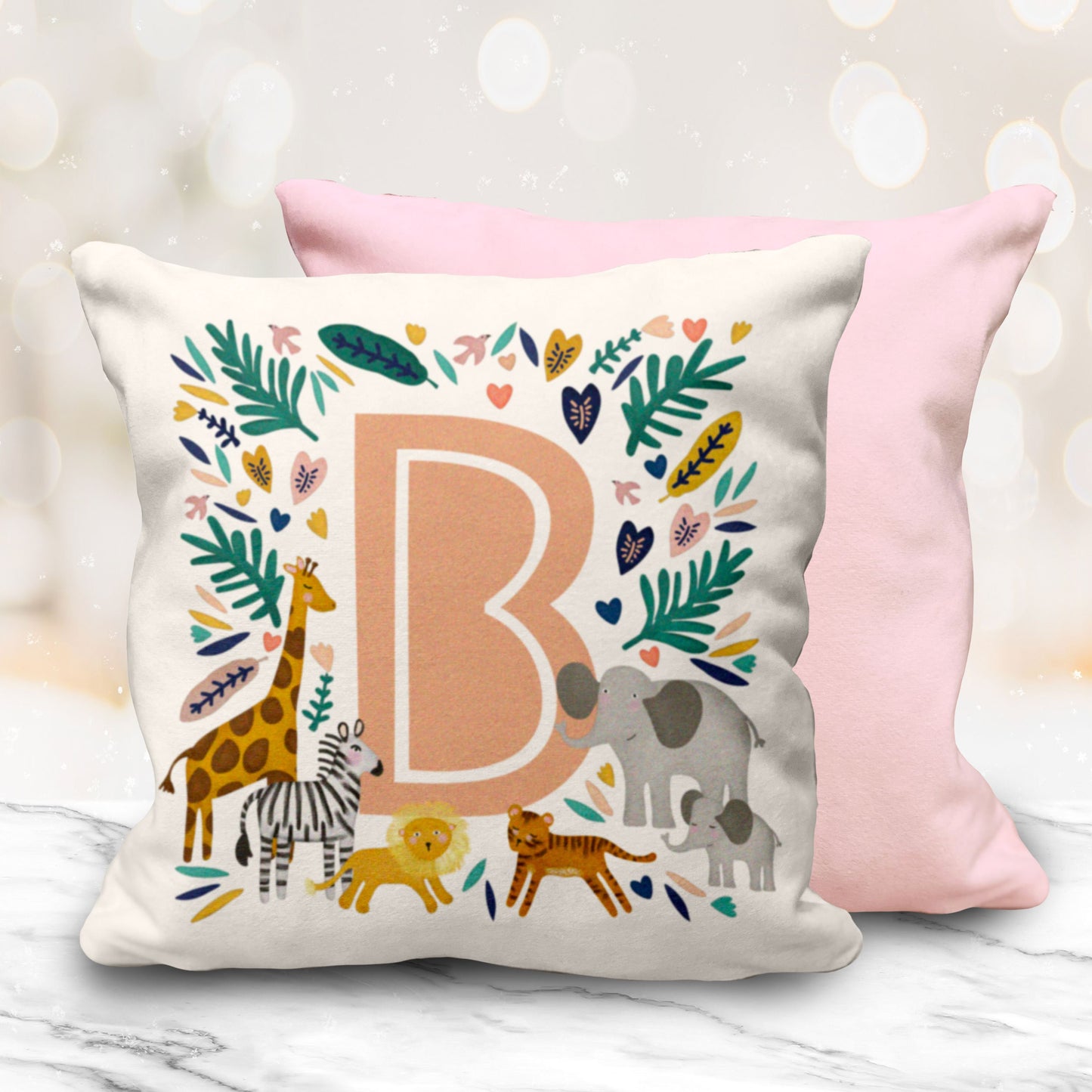 Safari Animal Initial 10" Cushion. Cute personalised pink or blue cushion. New baby gift. Nursery Gift.