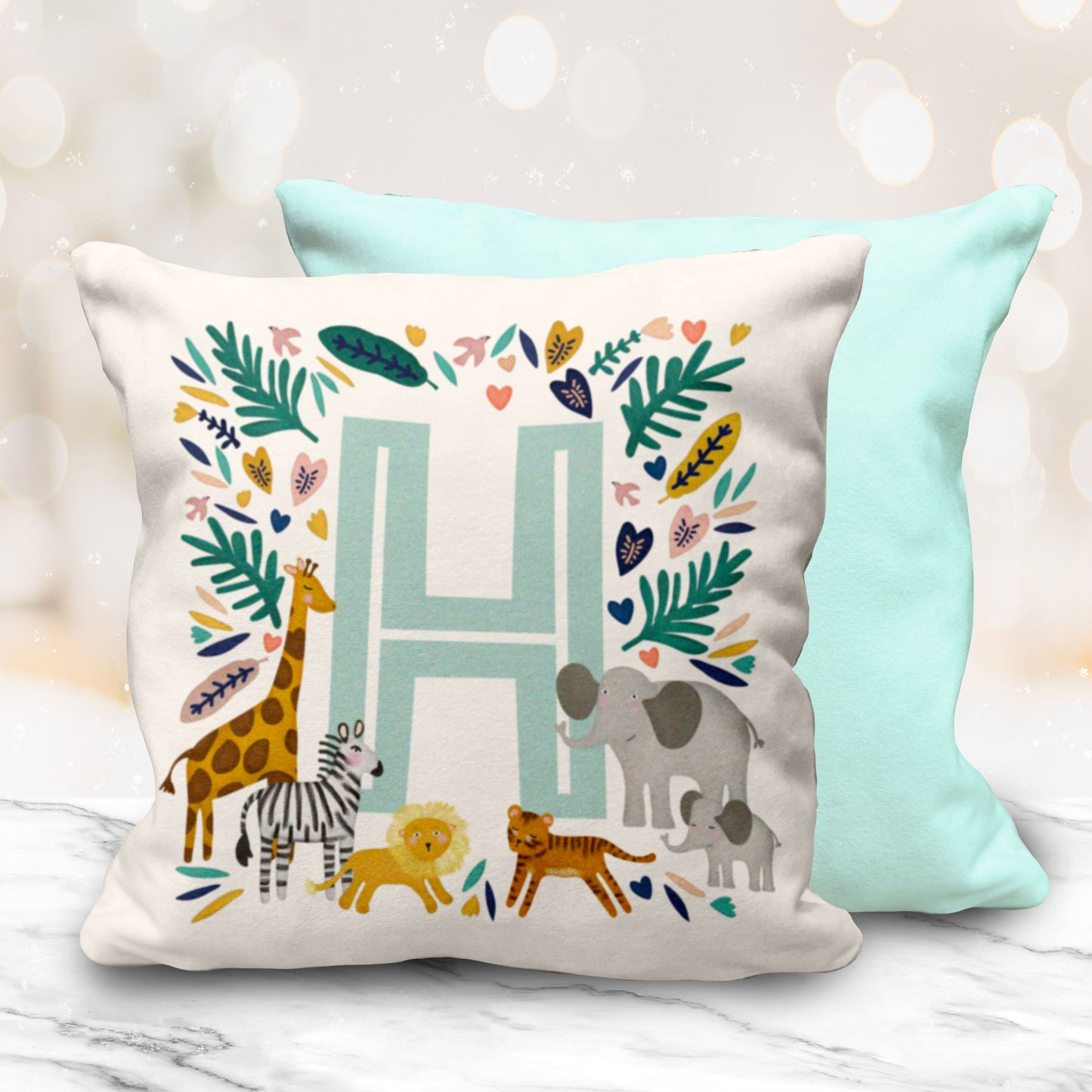 Safari Animal Initial 10" Cushion. Cute personalised pink or blue cushion. New baby gift. Nursery Gift.