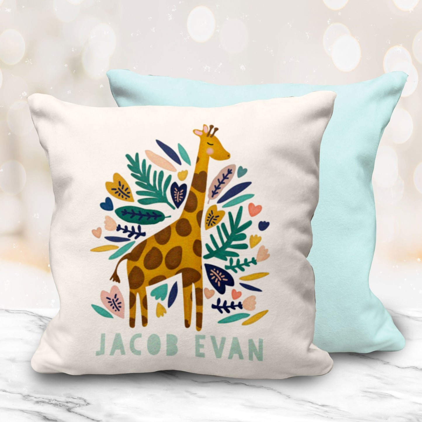 Cute Giraffe Cushion 10" Cushion. Cute personalised pink or blue cushion. New baby gift. Nursery Gift.