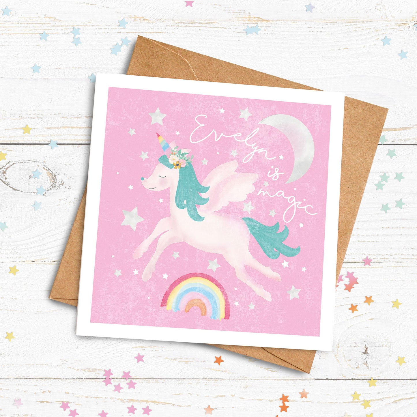 Unicorns are magic personalised card. Cute Birthday Card. Pretty unicorn card. Send Direct Option.