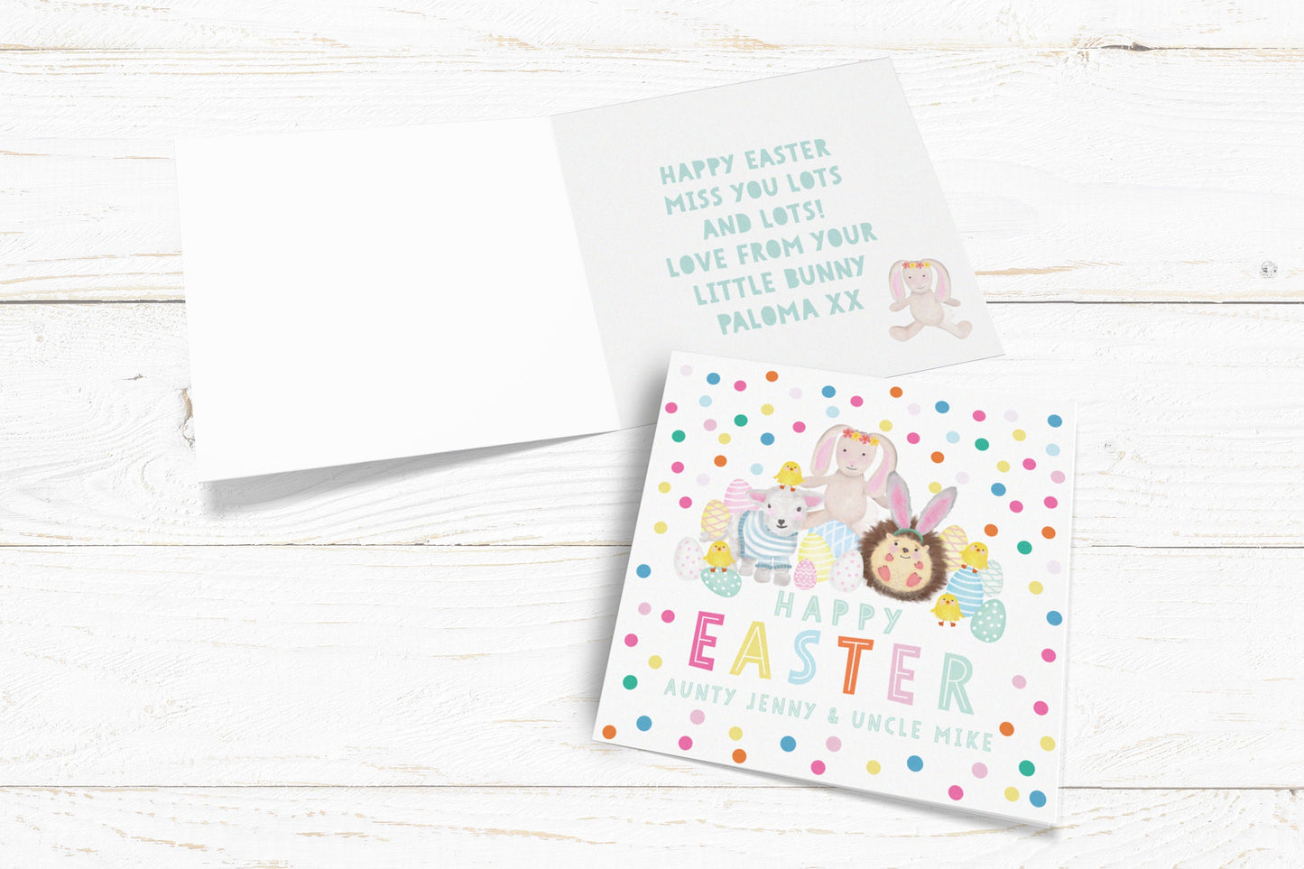 Easter Friends Personalised Card. Happy Easter Card. Personalised Easter Card. Cute Easter Bunny Card. Send Direct Option.