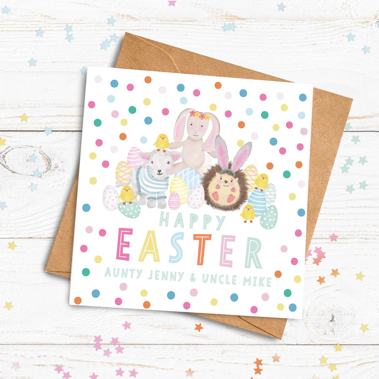 Easter Friends Personalised Card. Happy Easter Card. Personalised Easter Card. Cute Easter Bunny Card. Send Direct Option.