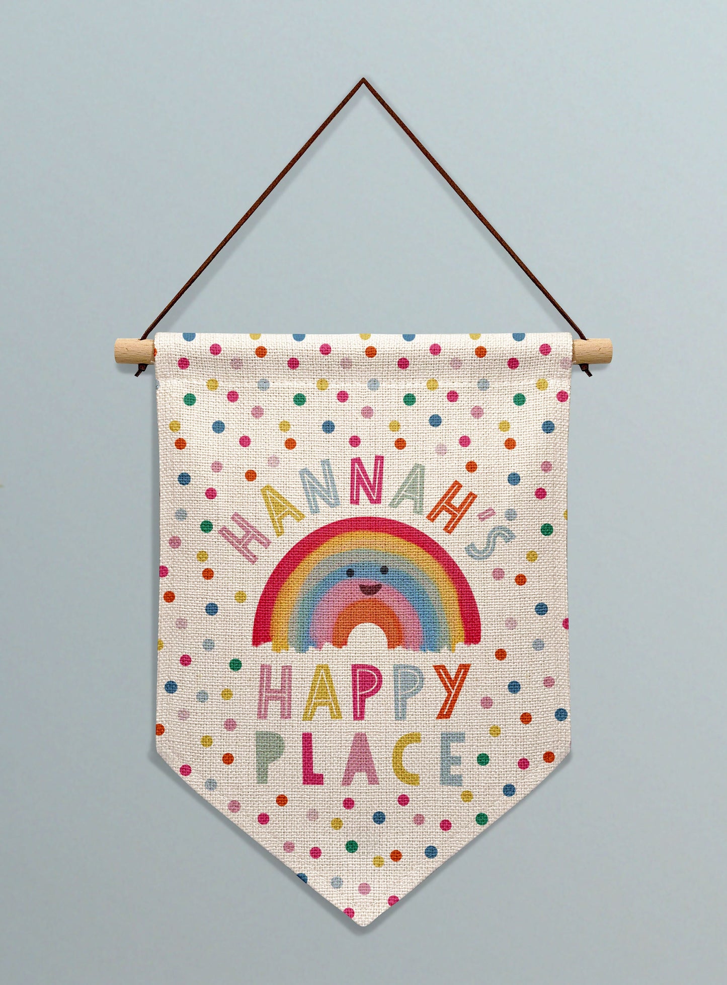 Happy Place Personalised Linen Banner. Personalised Room Banner. Personalised nursery gift. Personalised wall banner. Personalised gift.
