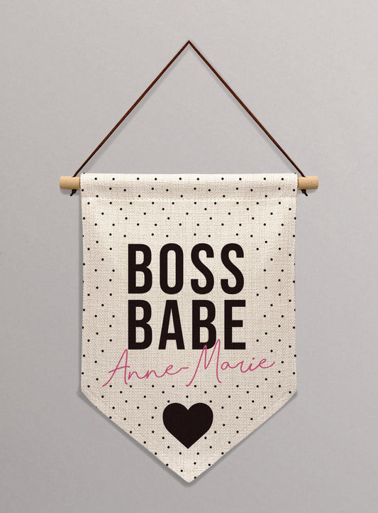 Boss Babe Personalised Linen Banner. Personalised Room Banner. Personalised wall banner. Personalised gift.