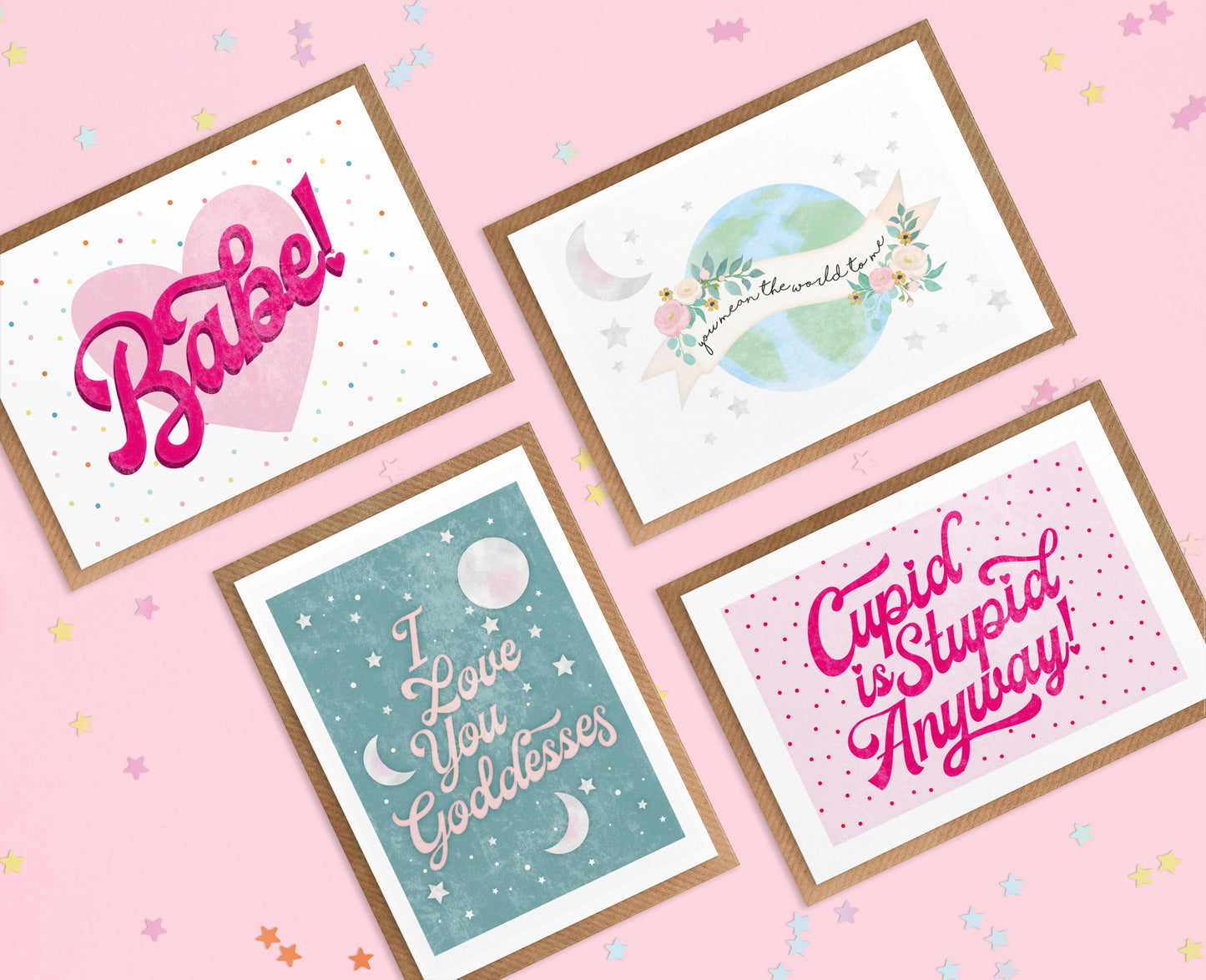 Galentine's Postcards and Envelopes Pack of 4. Cute pack of postcards. Friendship pack of cards. Miss you cards.