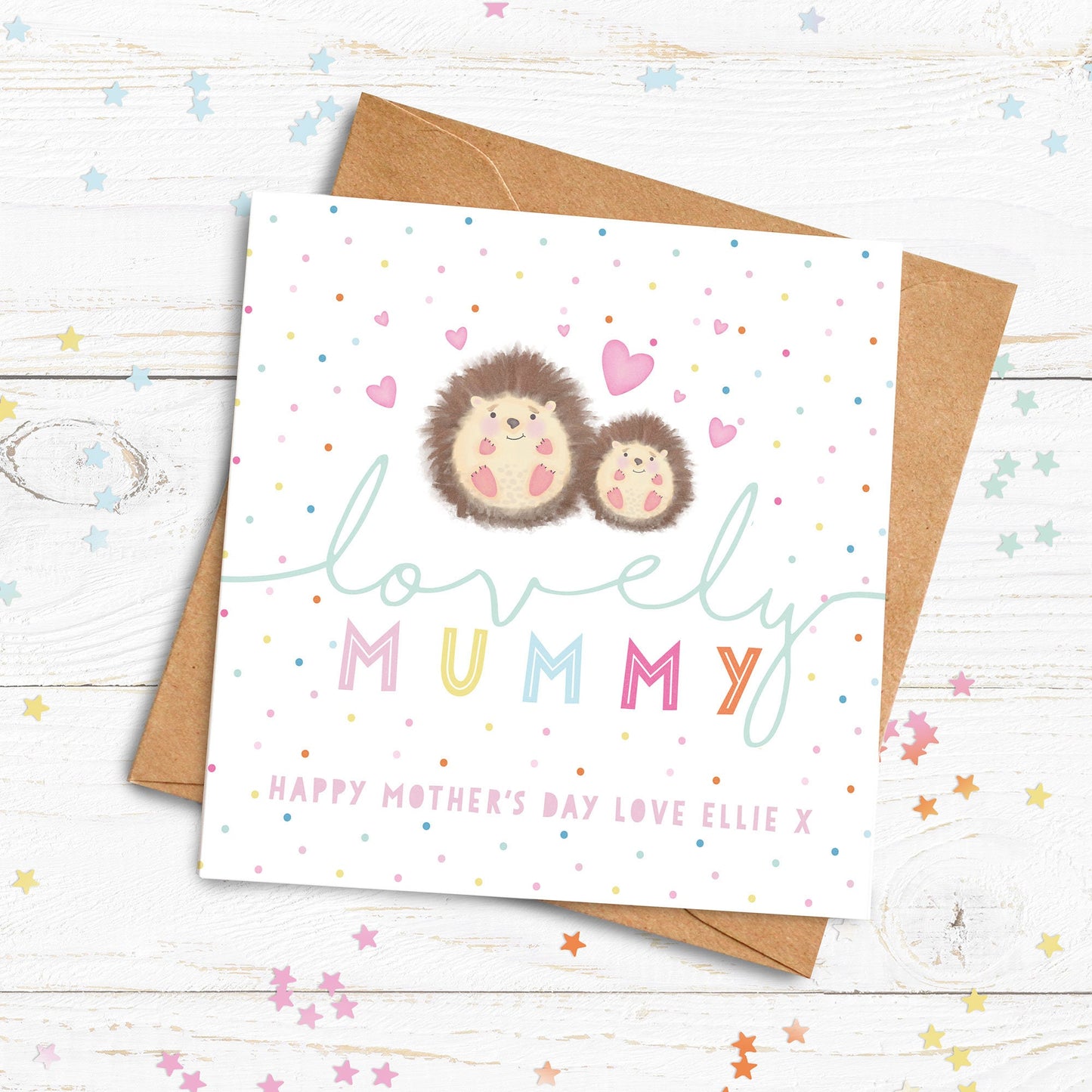Lovely Mummy Cute Hedgehog Card. Mother's Day Card. Cute Mummy Card. Personalised Mother's Day Card. Send Direct Option.
