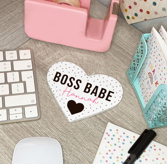 Boss Babe Ceramic Heart Coaster. Personalised Coaster. Fun gift for best friends. Home office Gift.