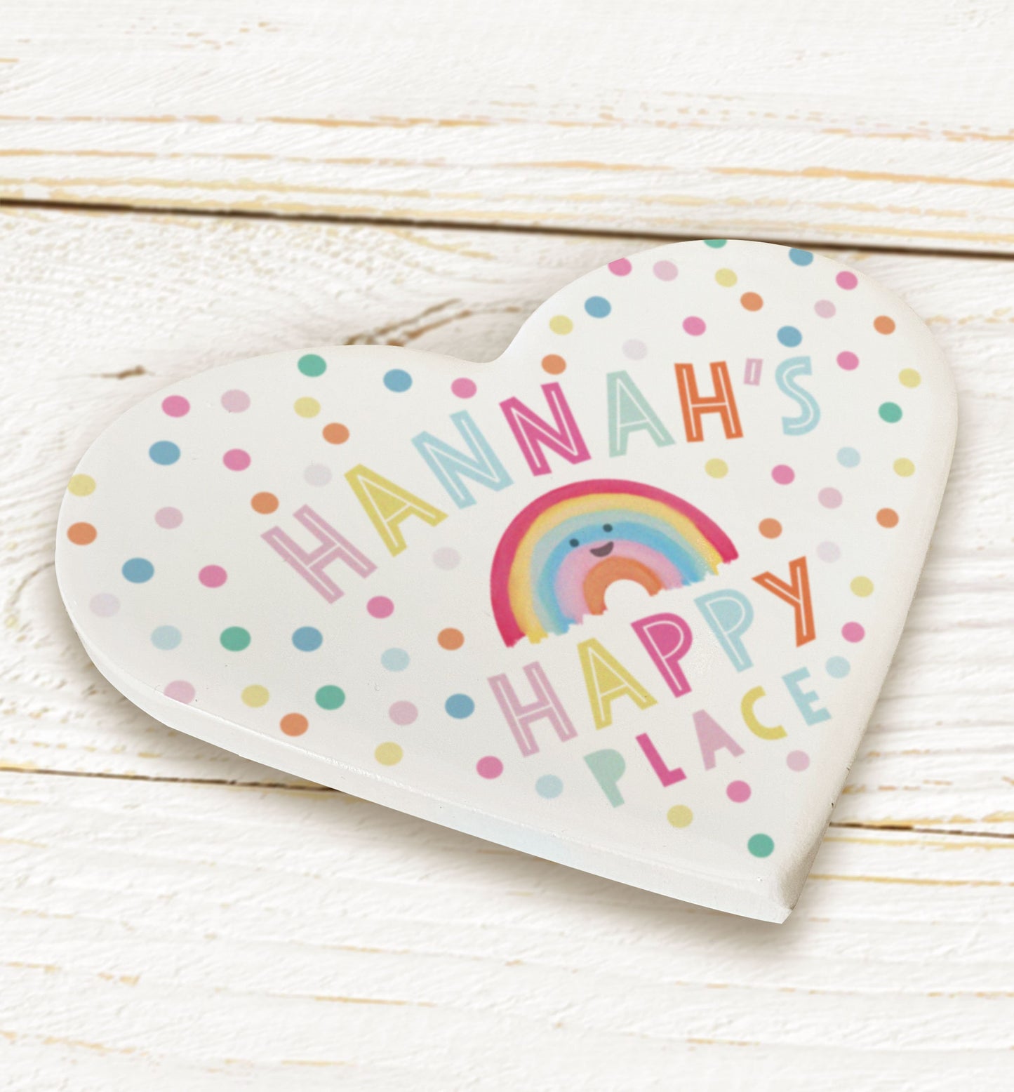 Happy Place Heart Coaster. Personalised Coaster. Rainbow gift. Work from home gift. Fun gift for best friends. Home office Gift.