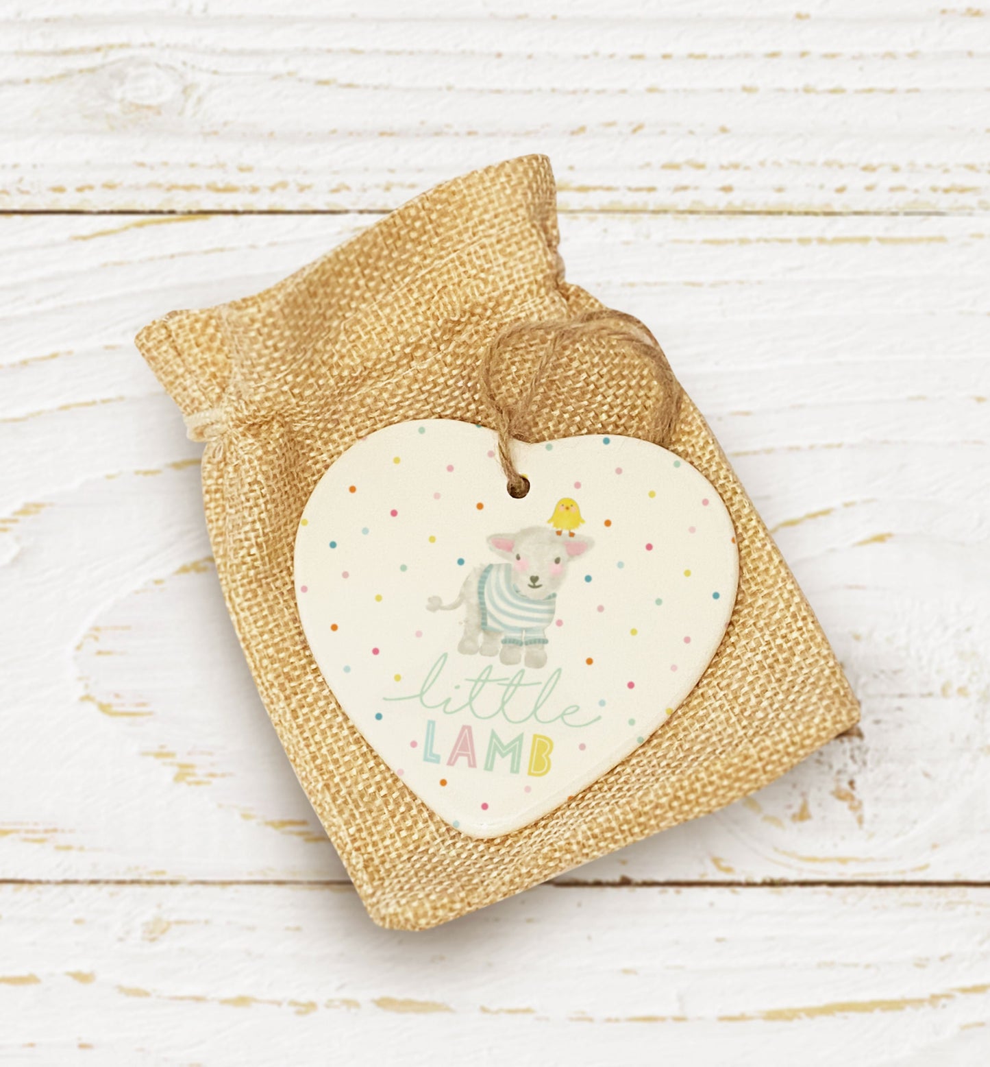 Little Lamb Personalised Ceramic Heart. Personalised Easter Gift. First Easter gift. Cute Easter Gift. Easter Hanging Heart. Little Lamb.