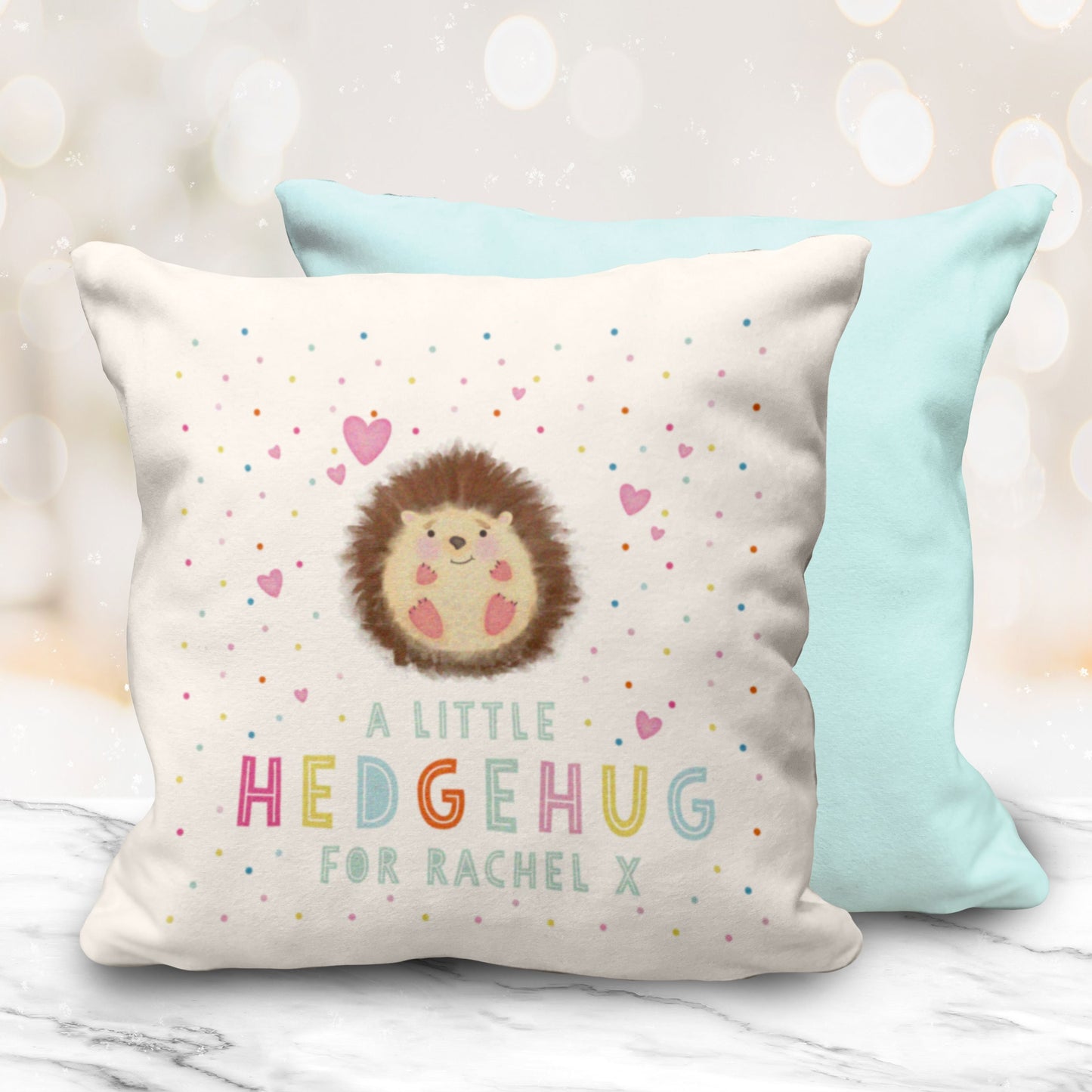 Little Hedgehug Cushion 10" Cushion. Cute personalised pink or blue cushion. Cute Hedgehog. Mother's day gift. Cute Personalised Gift.