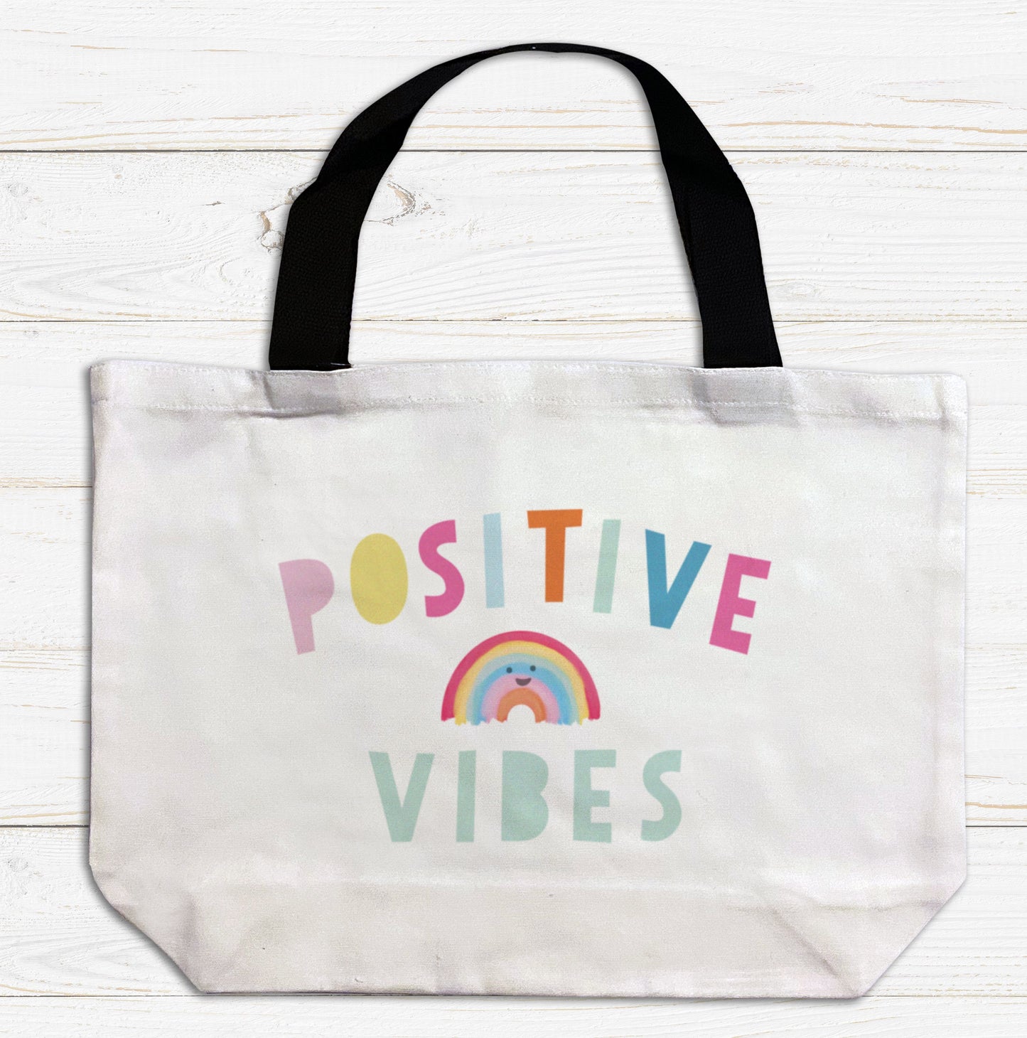Positive Vibes Rainbow Large Tote Bag. Large Shopping bag. Birthday Gift. Mother's Day Gift Unique Gift Idea. Cute Tote Bag.