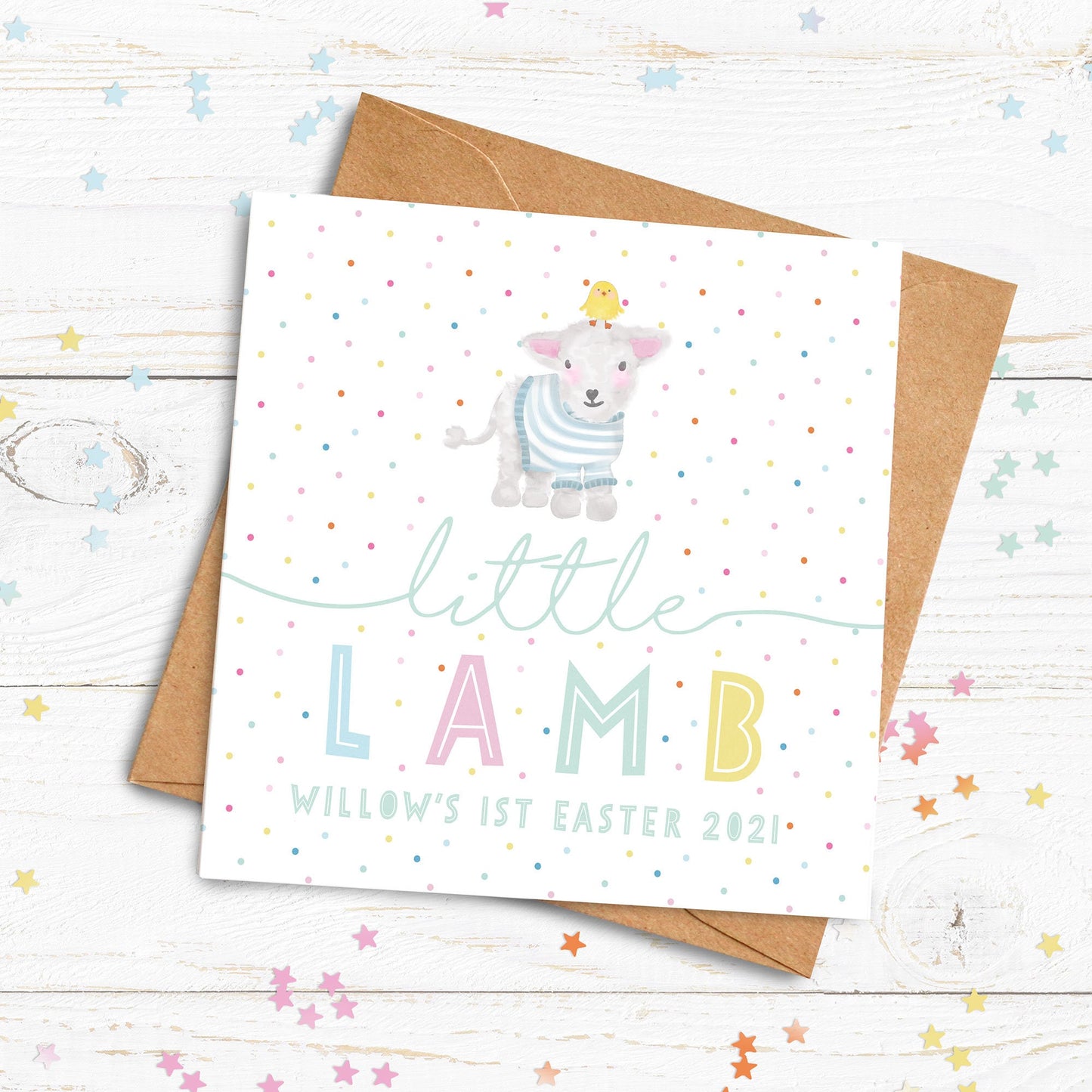 Little Lamb Personalised Card. First Easter Card. Personalised Baby Card. Personalised New Baby Card. Cute Lamb. Send Direct Option.