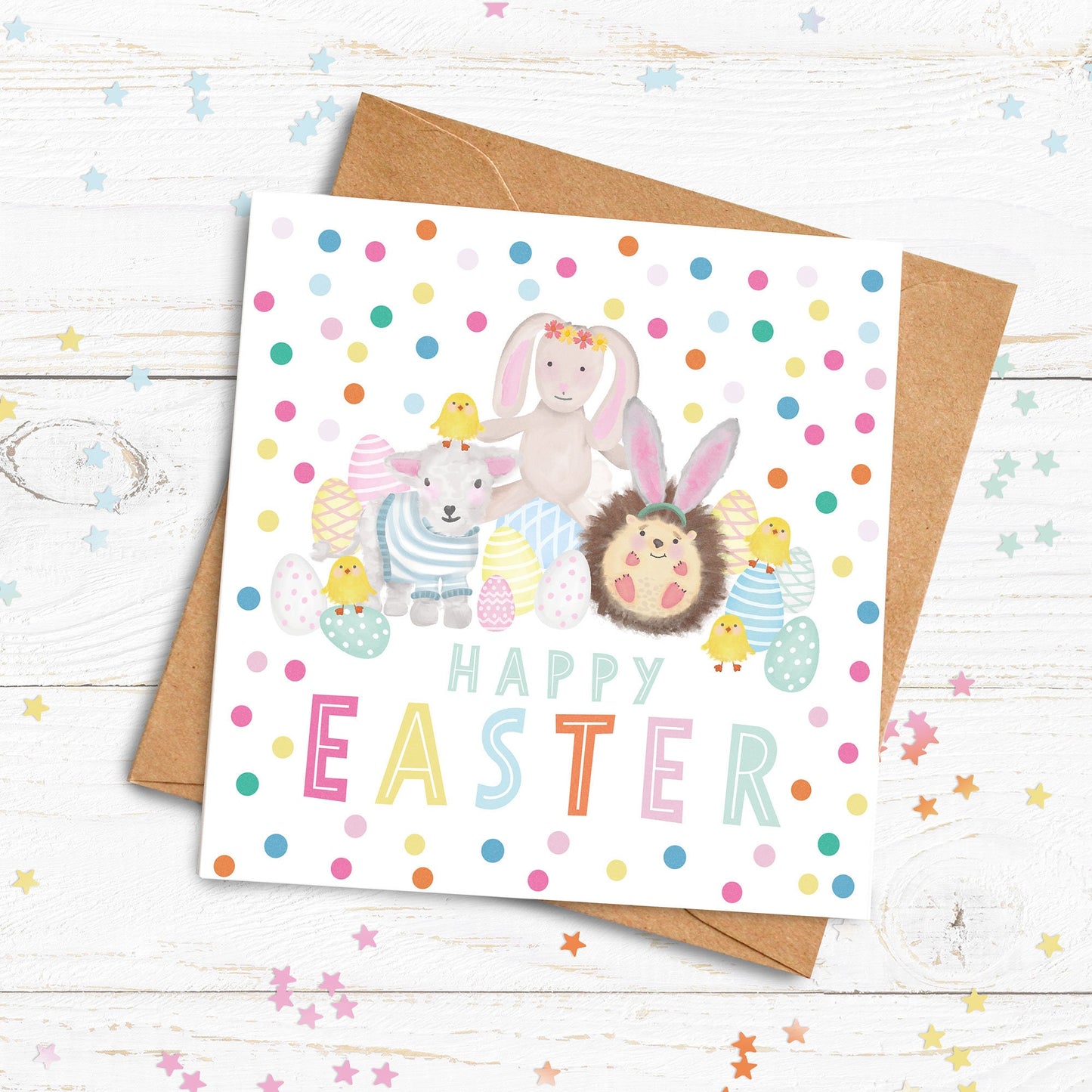 Easter Friends Personalised Card. Happy Easter Card. Personalised Easter Card. Cute Easter Bunny Card. Send Direct Option.