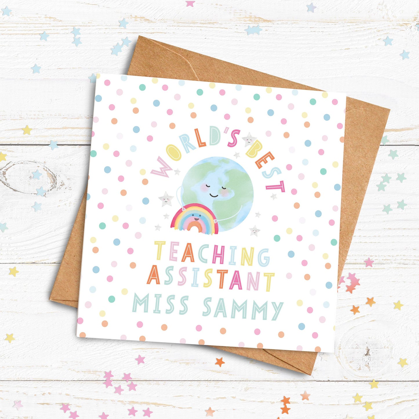 Cute World's Best Teacher, Teaching Assistant, Childminder, Nanny or Nursery Teacher Card. Thank you teacher card. Personalised Card