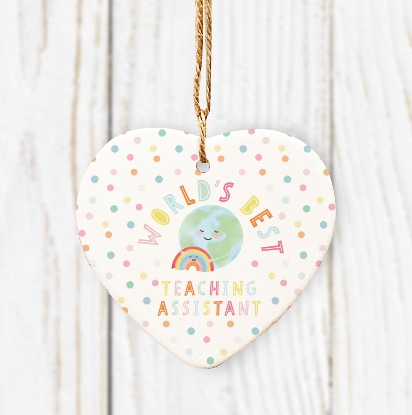World's Best Teacher, Teaching Assistant, Nursery Teacher, Childminder, Nanny Ceramic Heart Decoration. Personalised Thank you teacher gift.