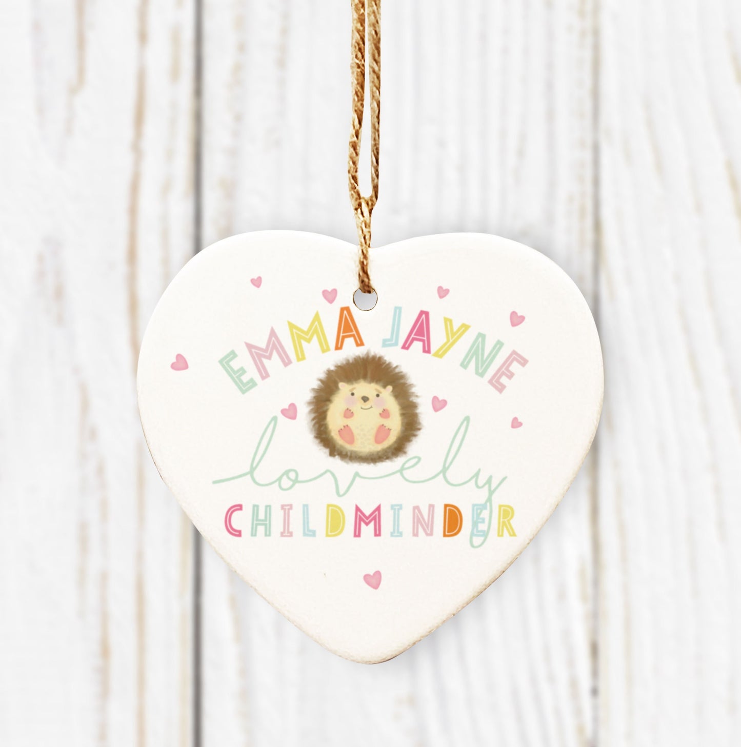 Hedgehog lovely Teacher, Teaching Assistant, Nursery Teacher, Childminder, Nanny Ceramic Heart Decoration. Personalised teacher gift.
