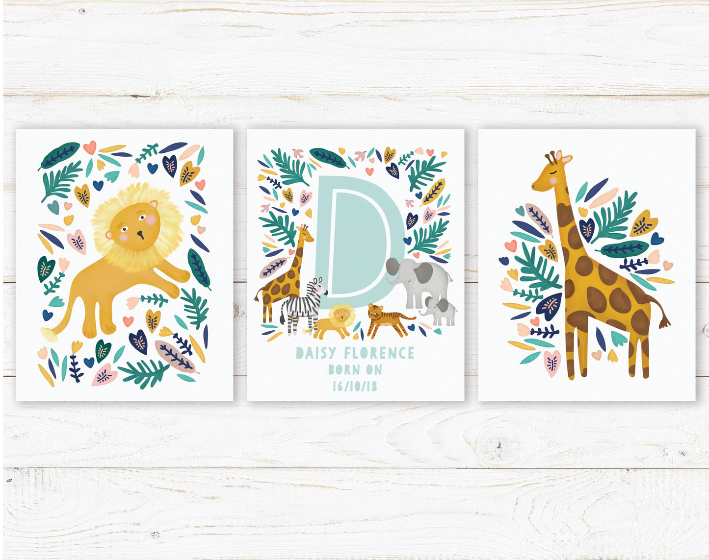 3 Print Animal Personalised Bundle. Nursery Room Print Bundle. Cute Children's Room Print Bundle.