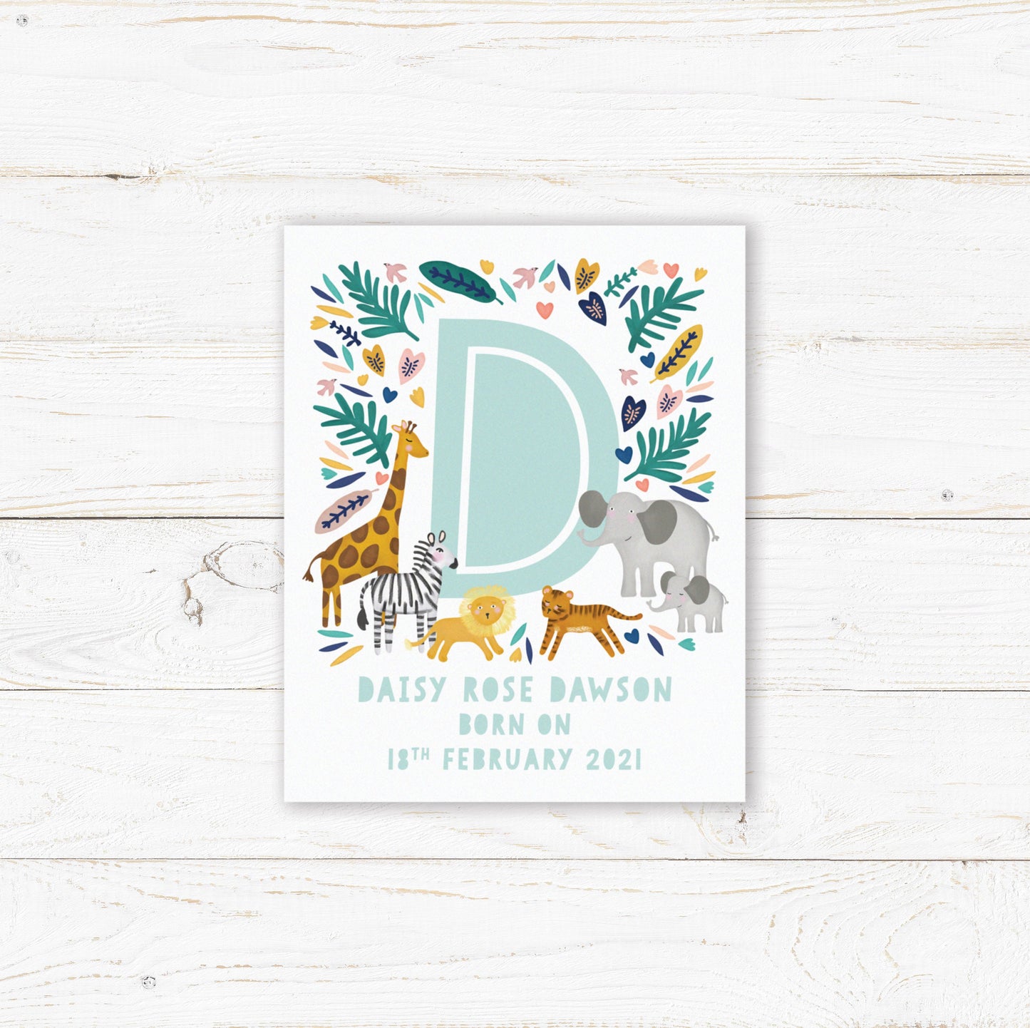 Animal Initial. Cute Animals Print. Personalised nursery wall art. New baby gift.