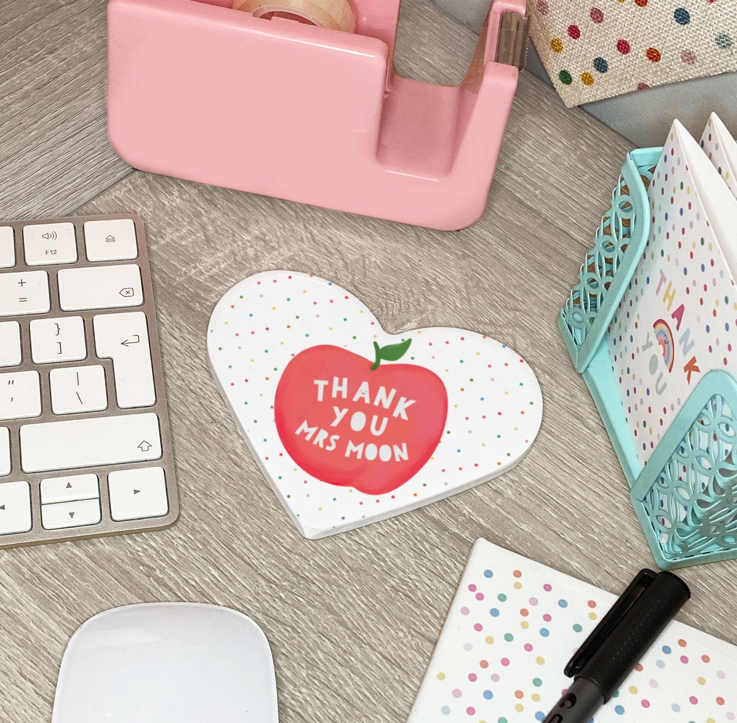 Thank You apple Personalised Ceramic Heart Coaster. Thank you teacher gift. Lockdown teacher gift. Personalised Teacher Gift.
