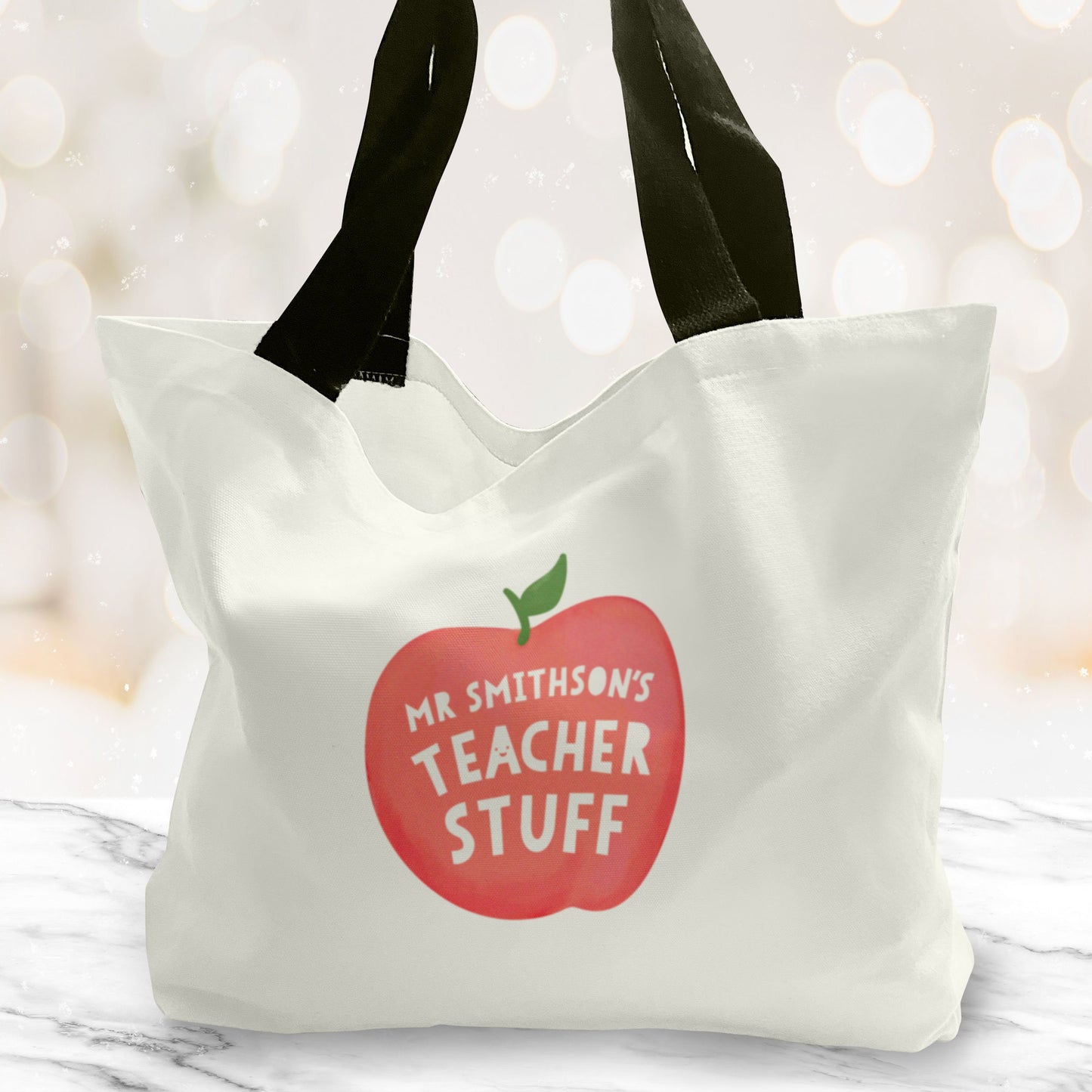 Teacher Apple Large Tote Bag. Large Shopping bag. Teacher Gift. Thank you teacher gift. Personalised Teacher bag.
